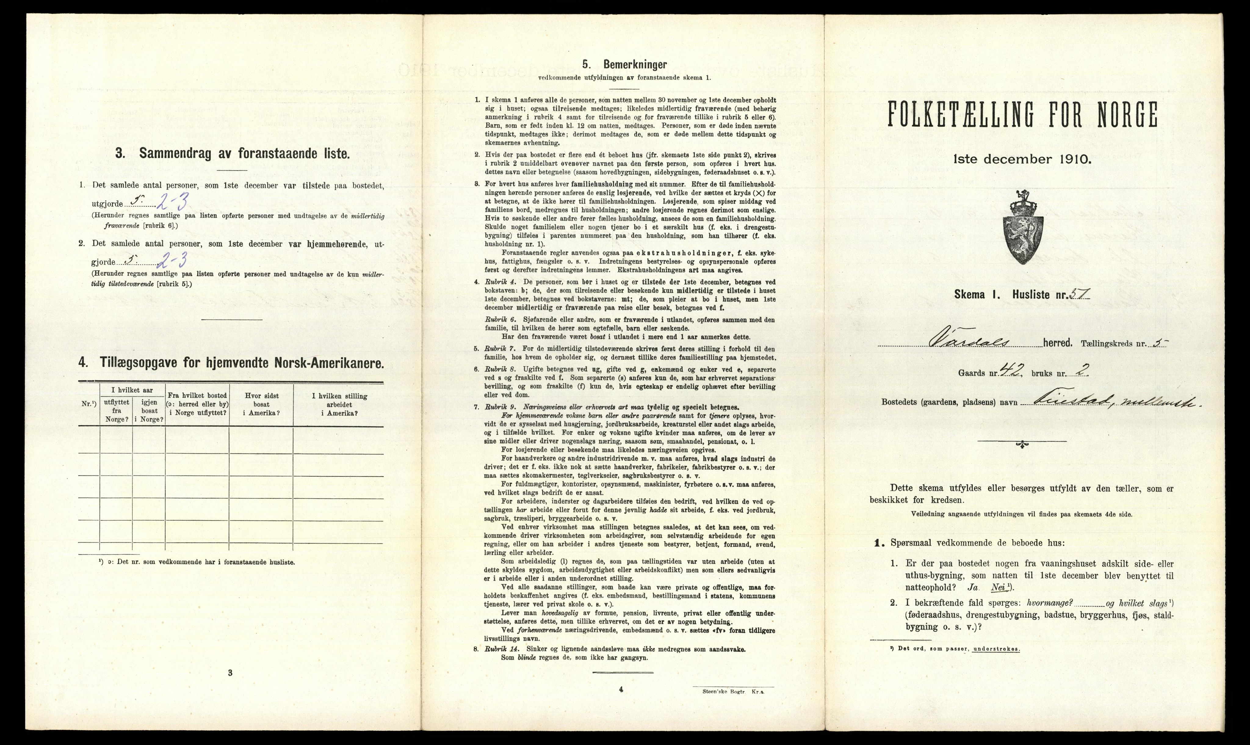 RA, 1910 census for Vardal, 1910, p. 700