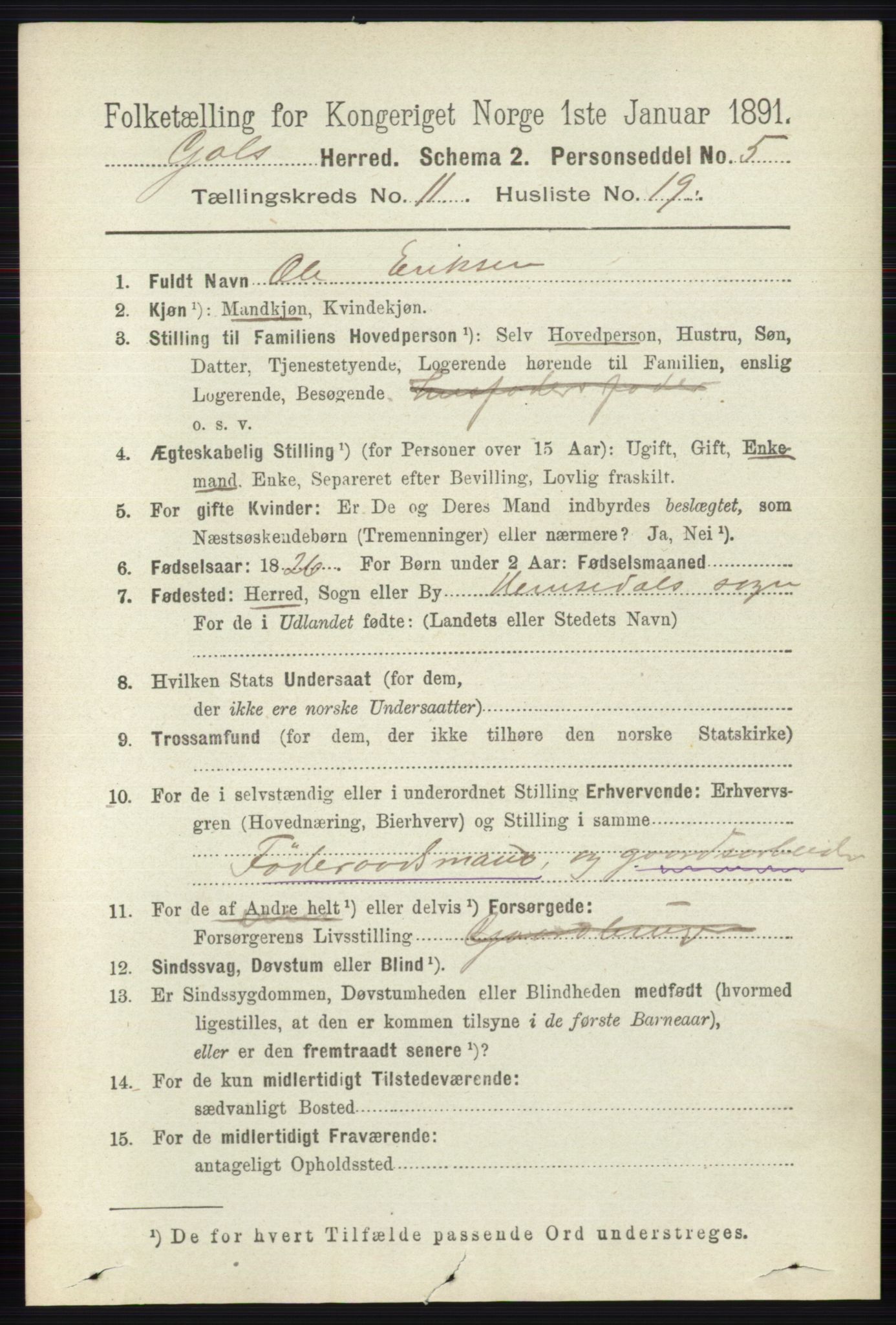 RA, 1891 census for 0617 Gol og Hemsedal, 1891, p. 4462