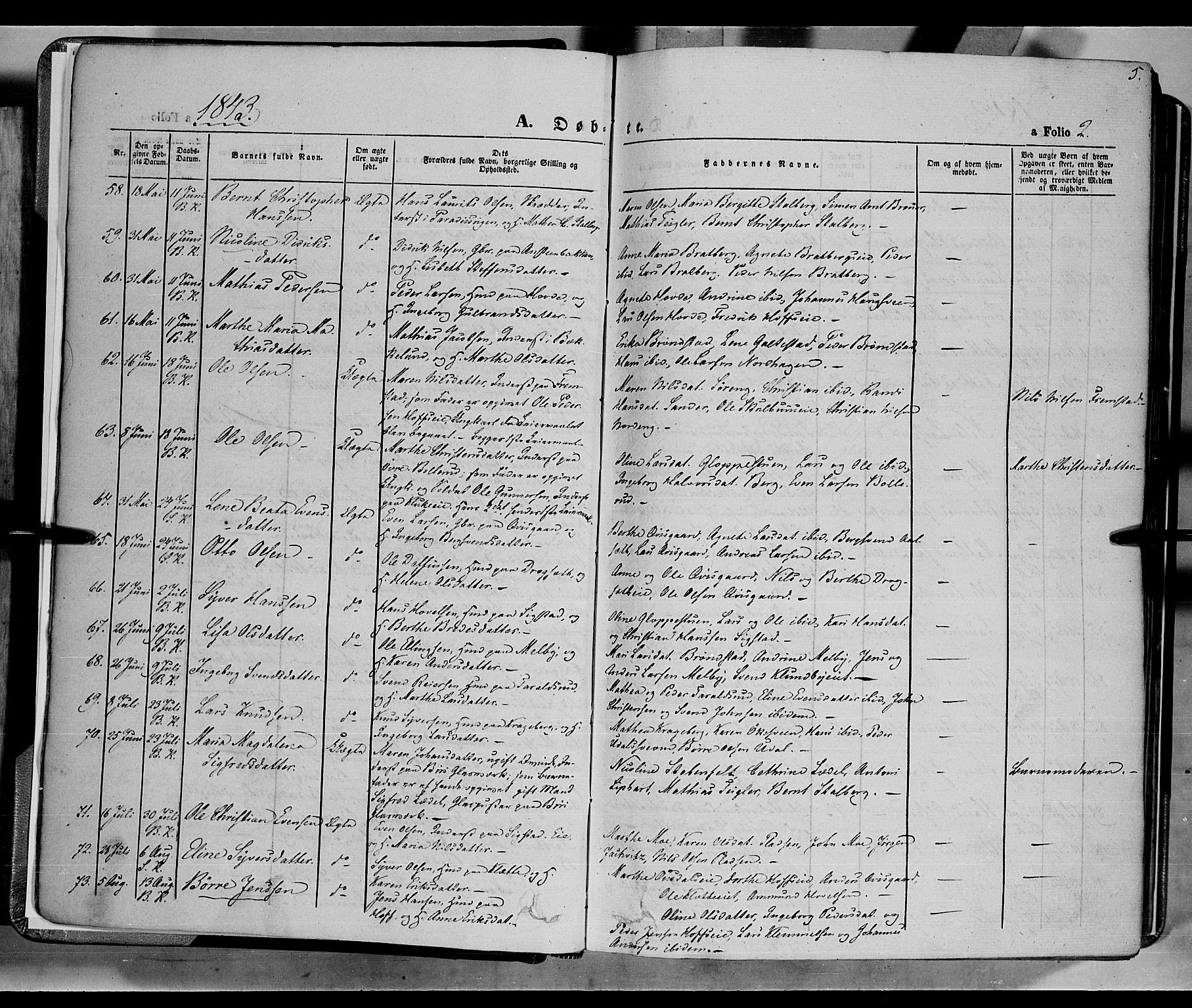 Biri prestekontor, AV/SAH-PREST-096/H/Ha/Haa/L0005: Parish register (official) no. 5, 1843-1854, p. 5