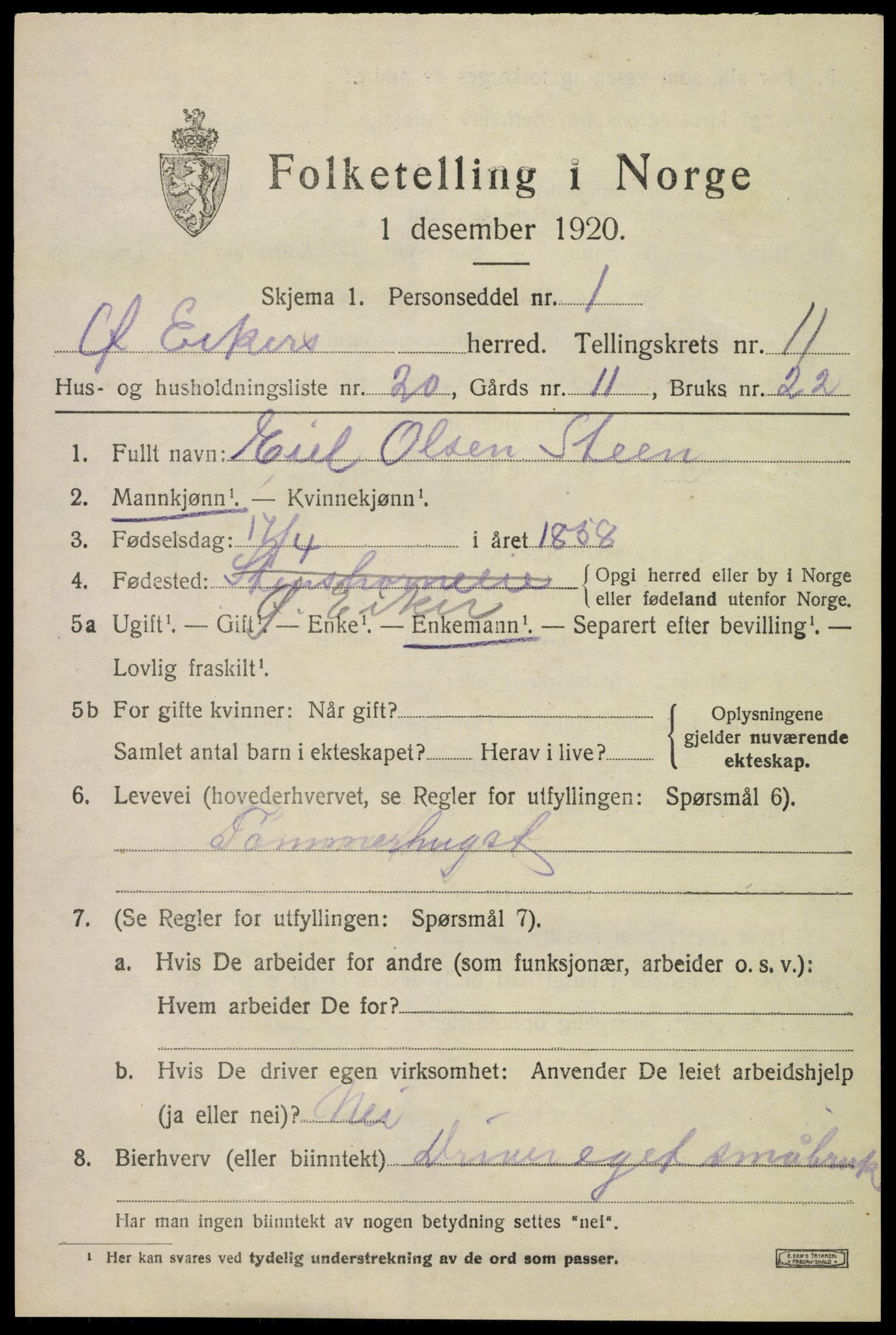 SAKO, 1920 census for Øvre Eiker, 1920, p. 17528