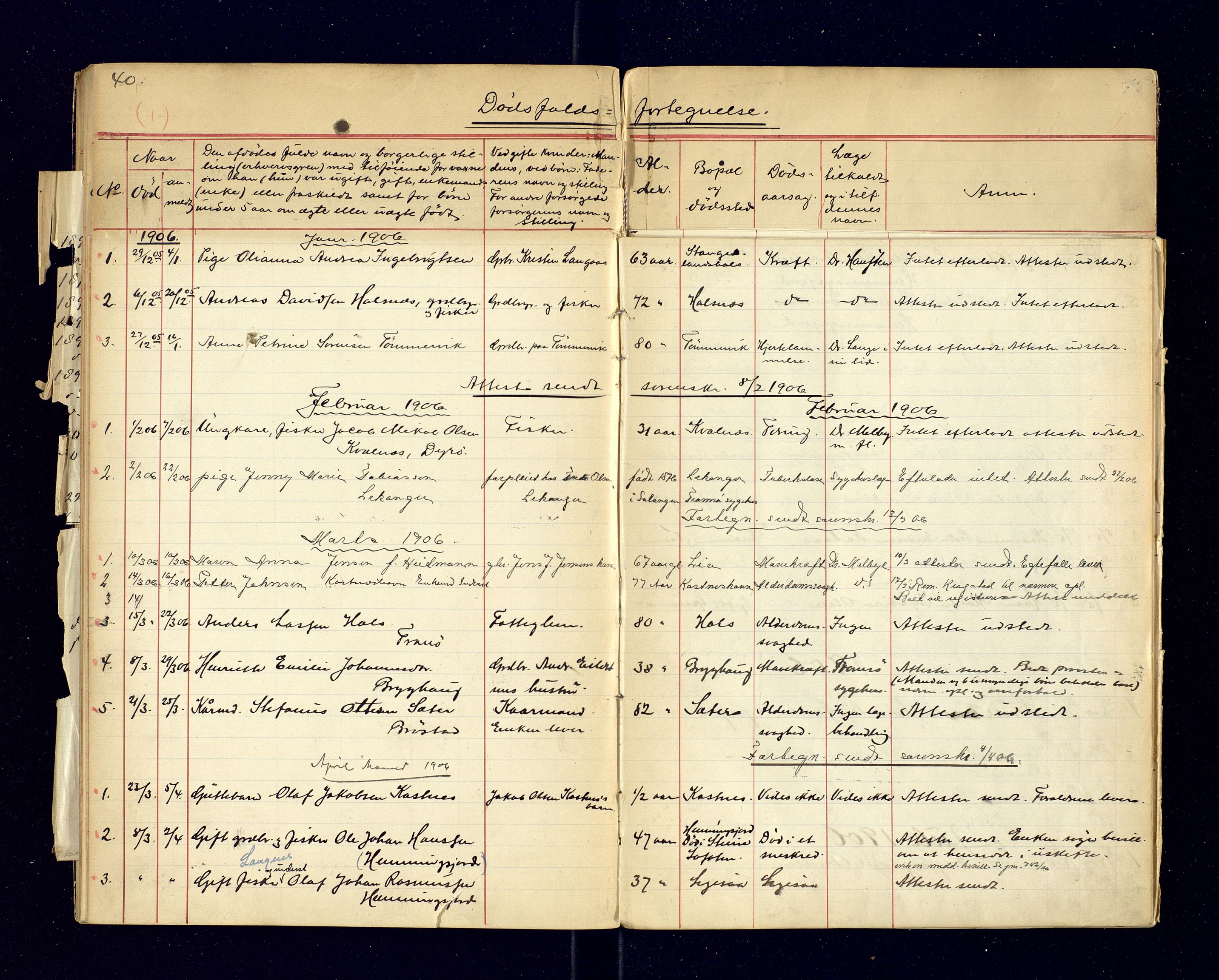 Tranøy lensmannskontor (Sørreisa lensmannskontor), AV/SATØ-SATØ-46/1/F/Fi/Fia/L0146/0003: Dødsfallsprotokoller / Dødsfallsprotokoller. Med register, 1906-1908