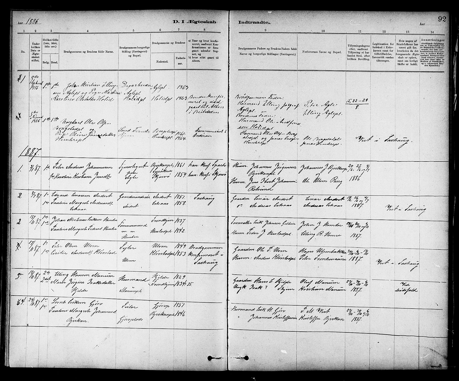 Ministerialprotokoller, klokkerbøker og fødselsregistre - Nord-Trøndelag, SAT/A-1458/732/L0318: Parish register (copy) no. 732C02, 1881-1911, p. 92