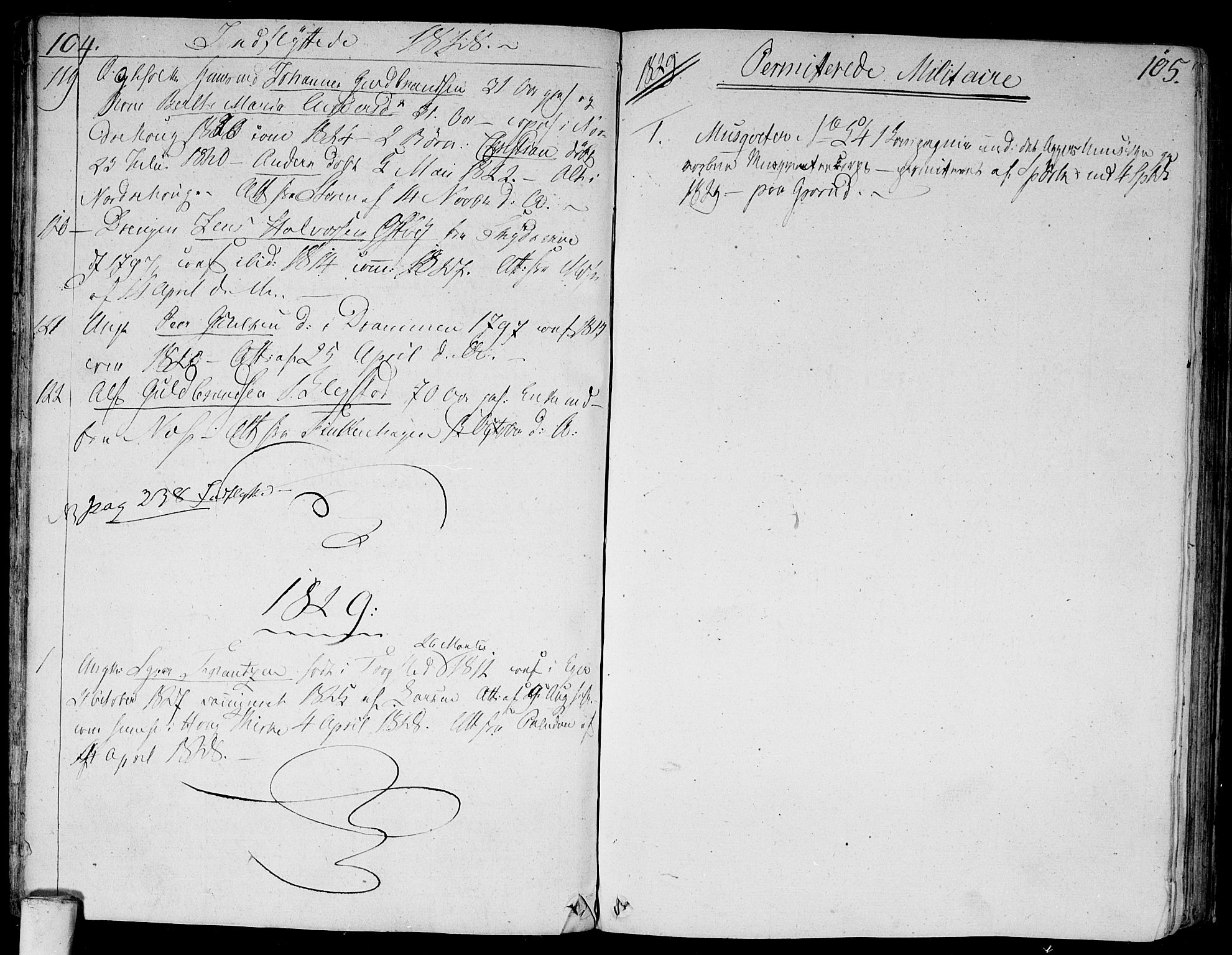 Aker prestekontor kirkebøker, SAO/A-10861/F/L0014b: Parish register (official) no. 14B, 1820-1834, p. 104-105