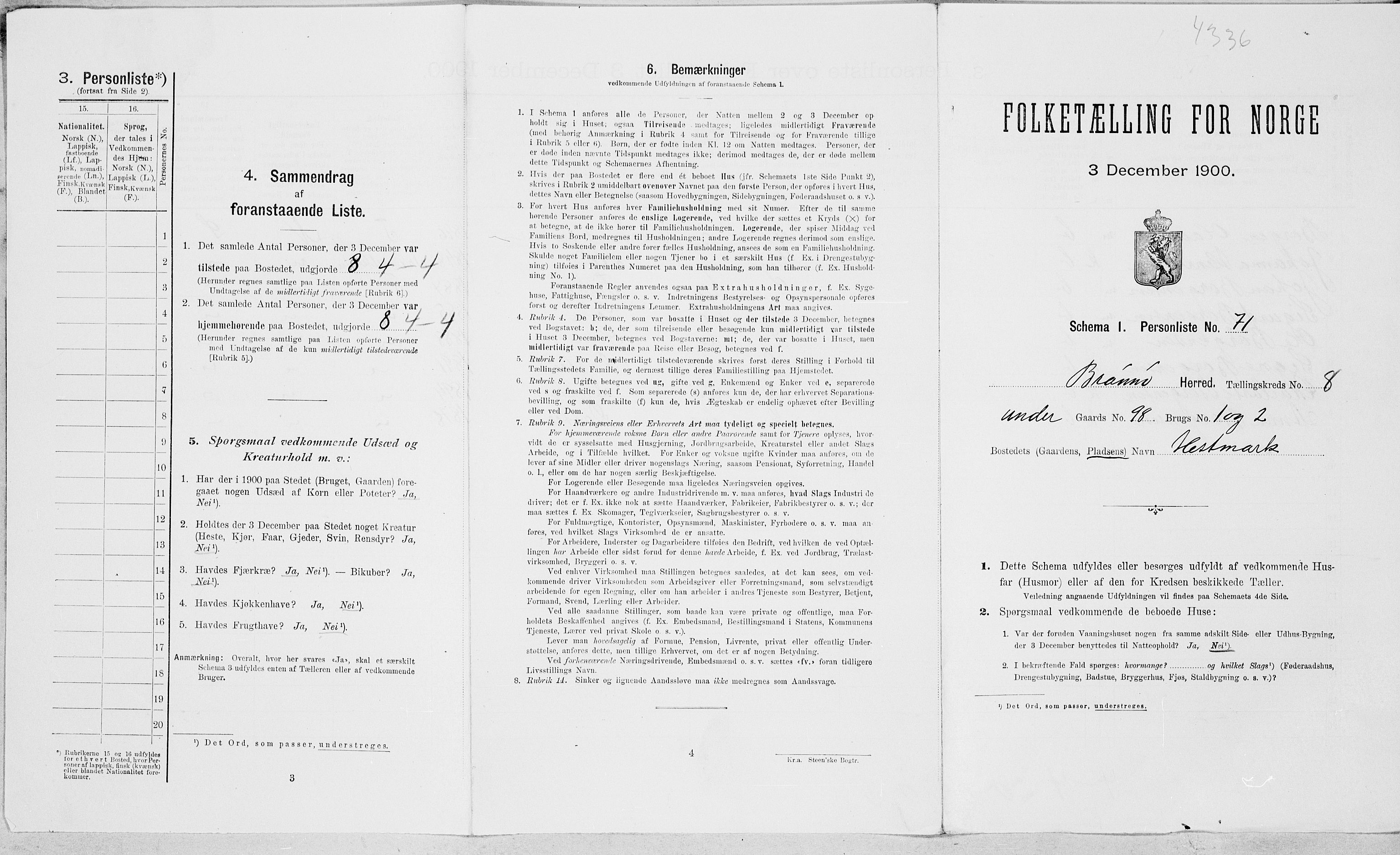 SAT, 1900 census for Brønnøy, 1900, p. 1082