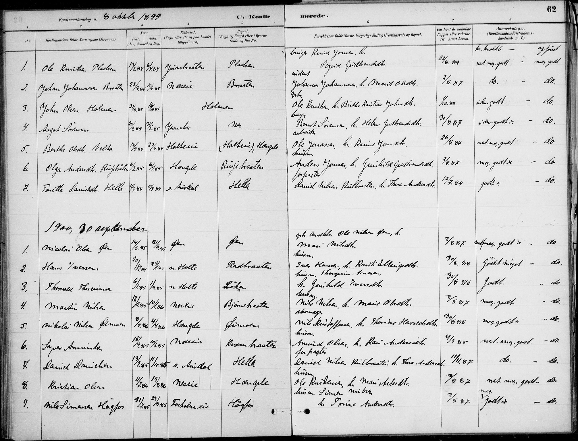 Ådal kirkebøker, AV/SAKO-A-248/F/Fa/L0004: Parish register (official) no. I 4, 1884-1904, p. 62