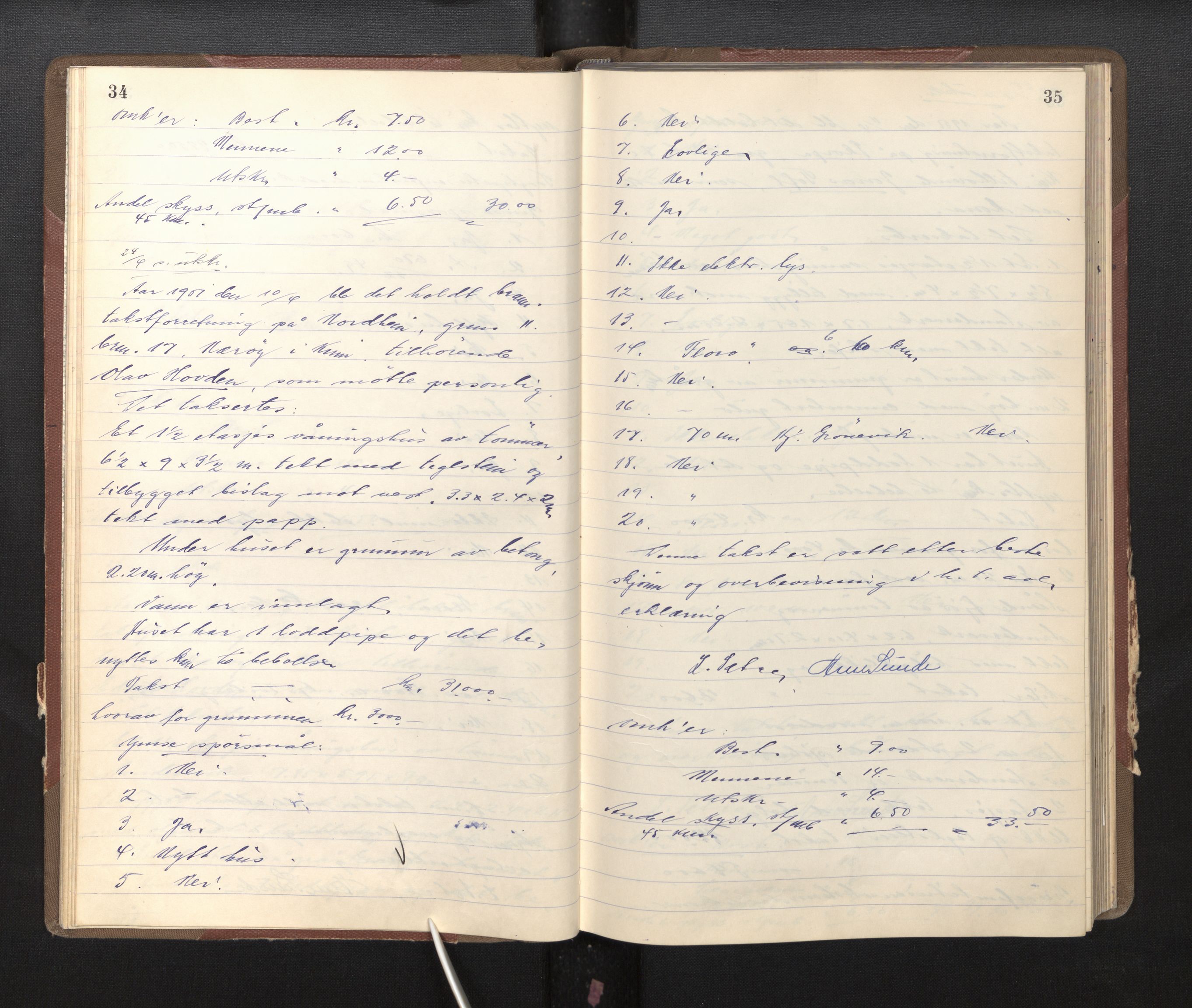 Lensmannen i Kinn, AV/SAB-A-28801/0012/L0004c: Branntakstprotokoll, 1950-1953, p. 34-35