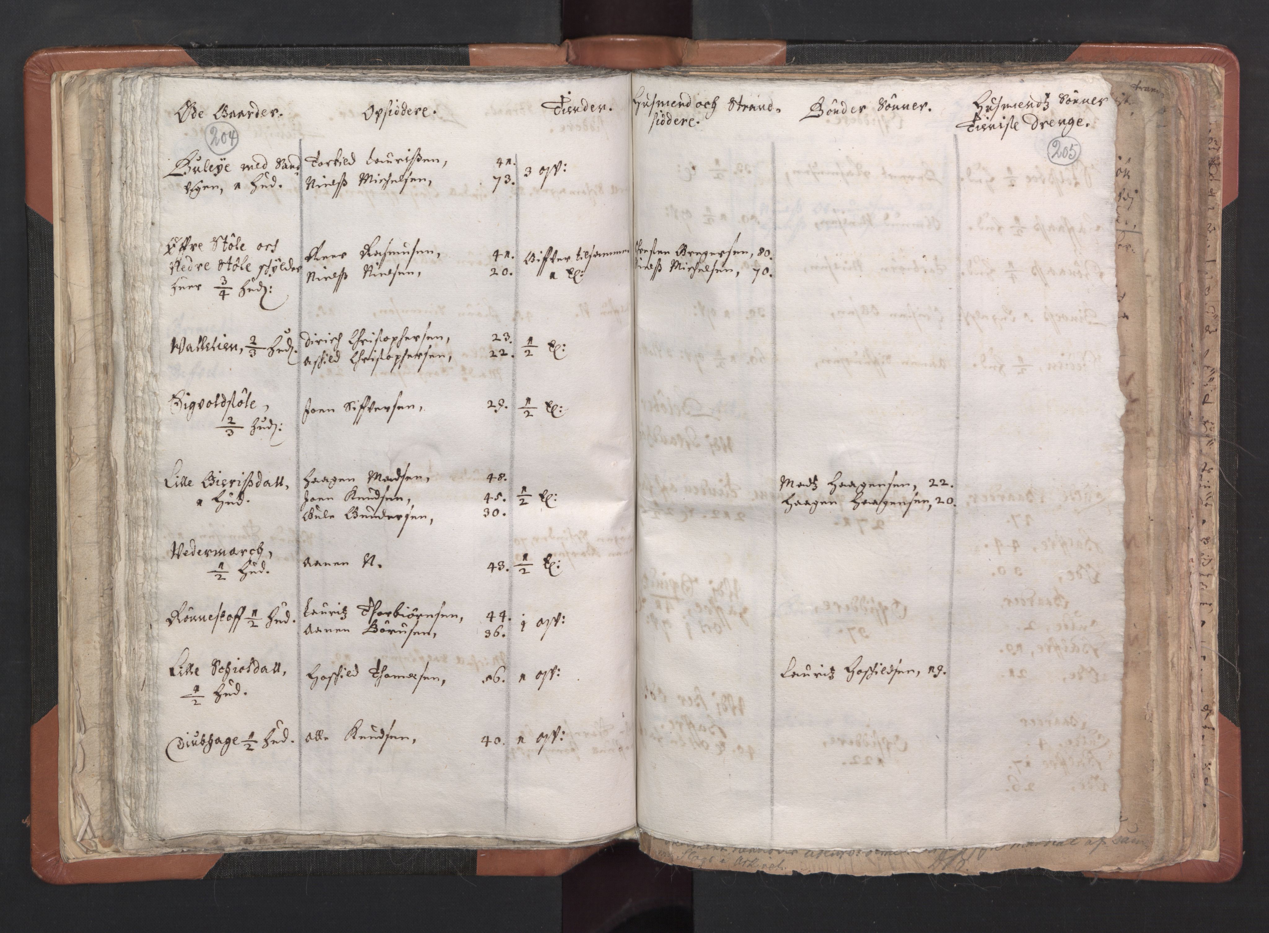 RA, Vicar's Census 1664-1666, no. 16: Lista deanery, 1664-1666, p. 204-205