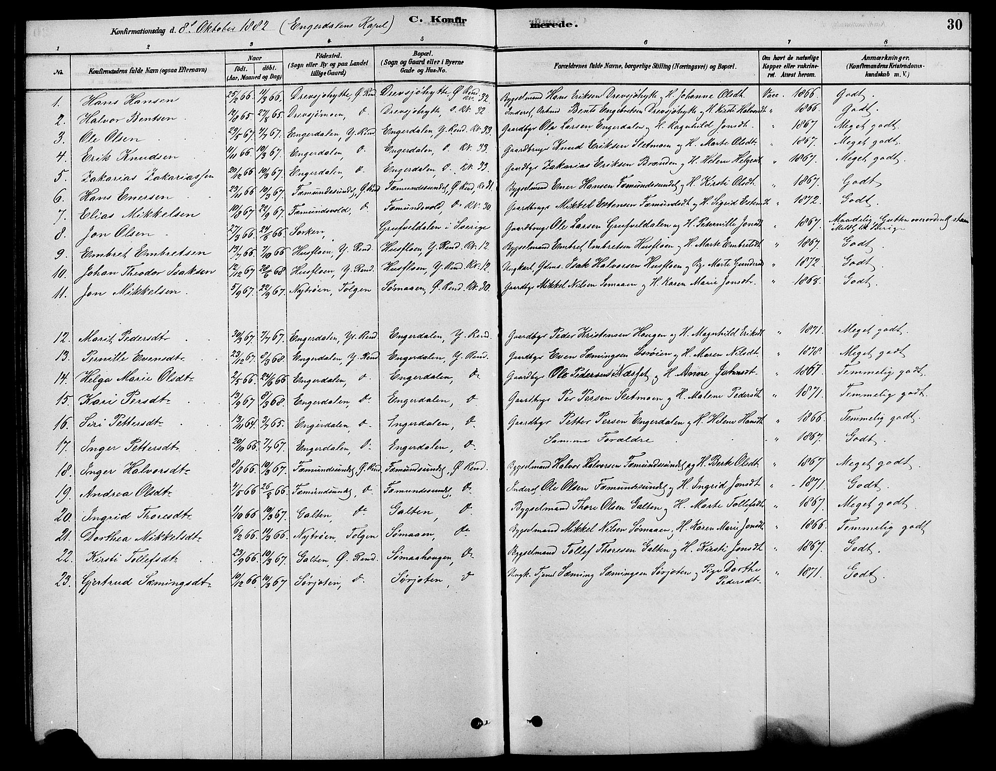 Rendalen prestekontor, SAH/PREST-054/H/Ha/Haa/L0007: Parish register (official) no. 7, 1878-1898, p. 30