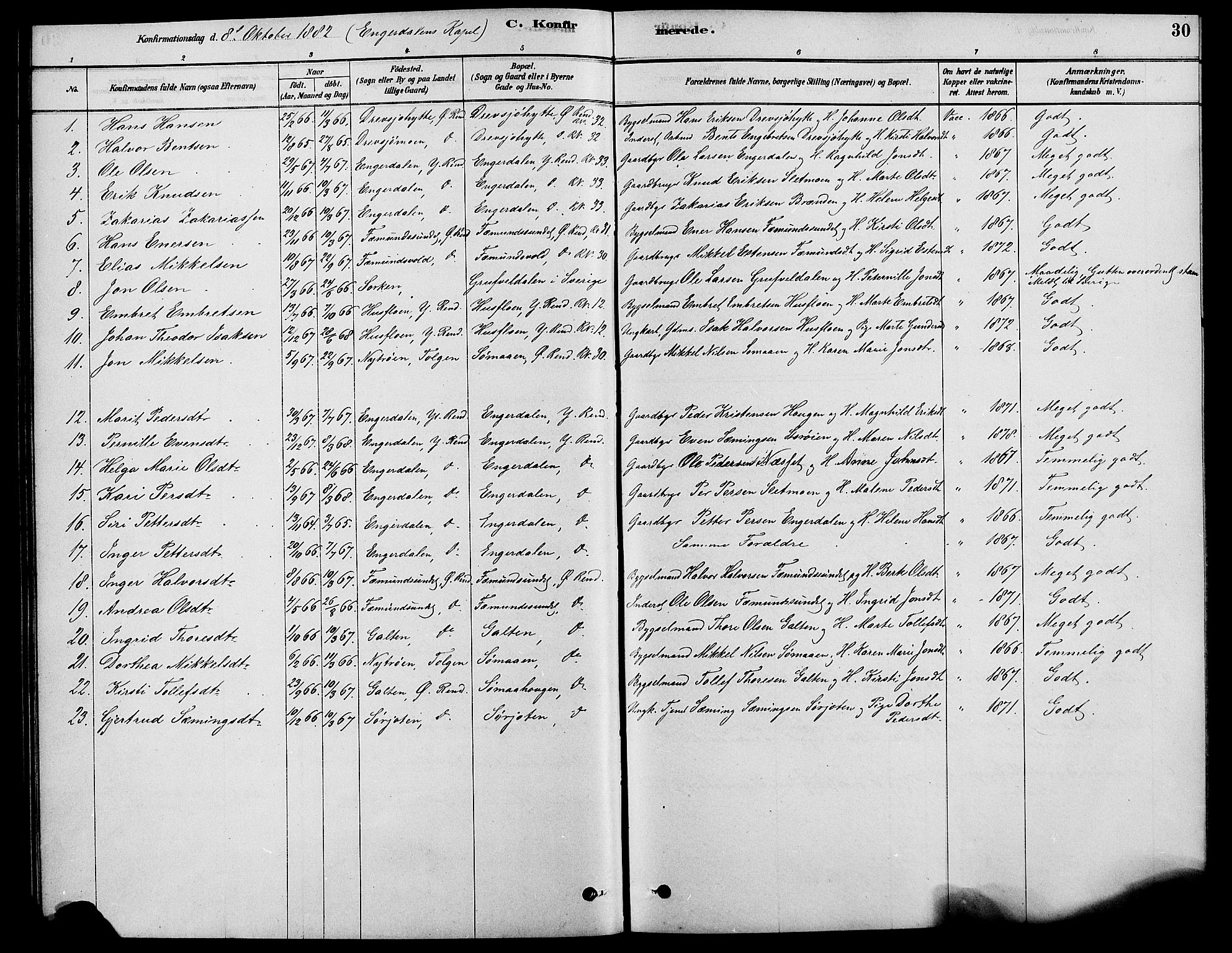 Rendalen prestekontor, AV/SAH-PREST-054/H/Ha/Haa/L0007: Parish register (official) no. 7, 1878-1898, p. 30