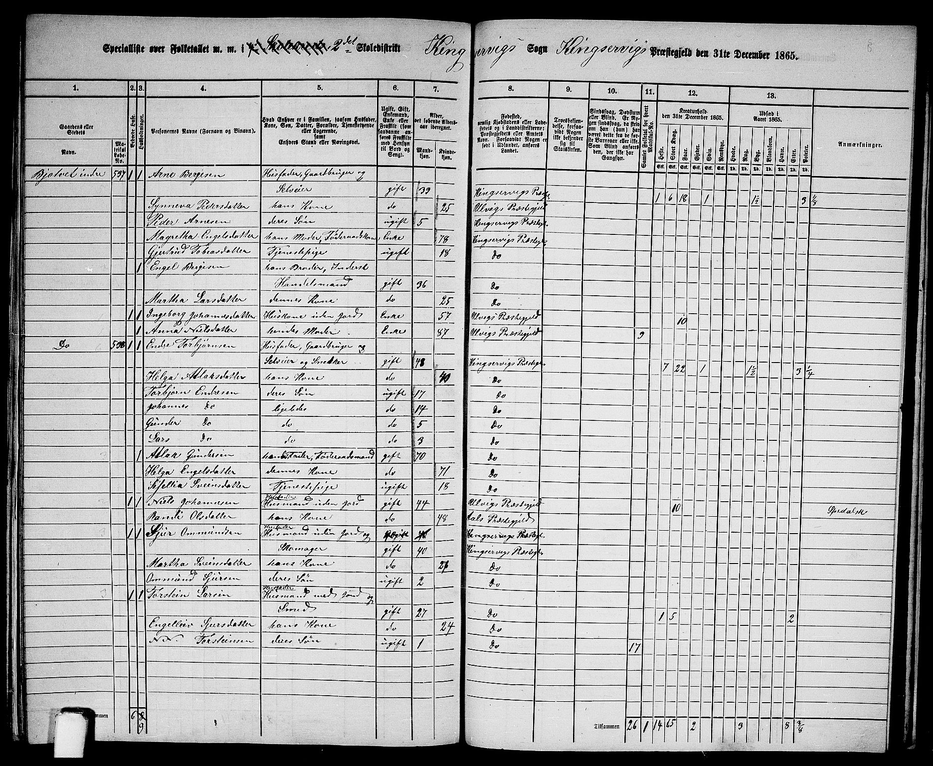 RA, 1865 census for Kinsarvik, 1865, p. 233