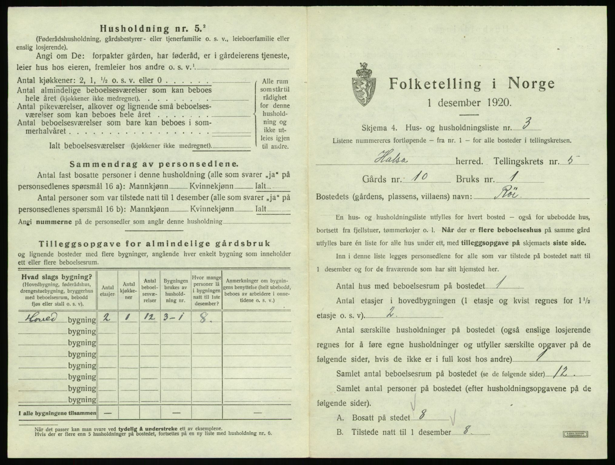 SAT, 1920 census for Halsa, 1920, p. 294