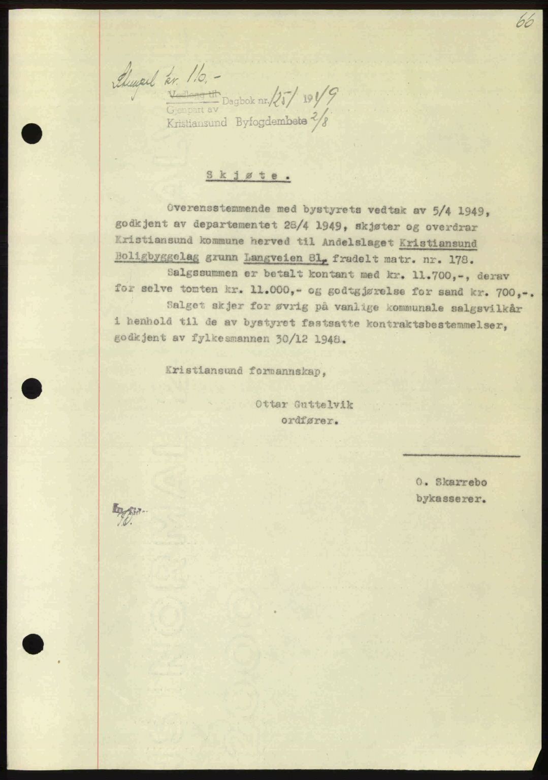 Kristiansund byfogd, AV/SAT-A-4587/A/27: Mortgage book no. 46, 1949-1950, Diary no: : 1251/1949