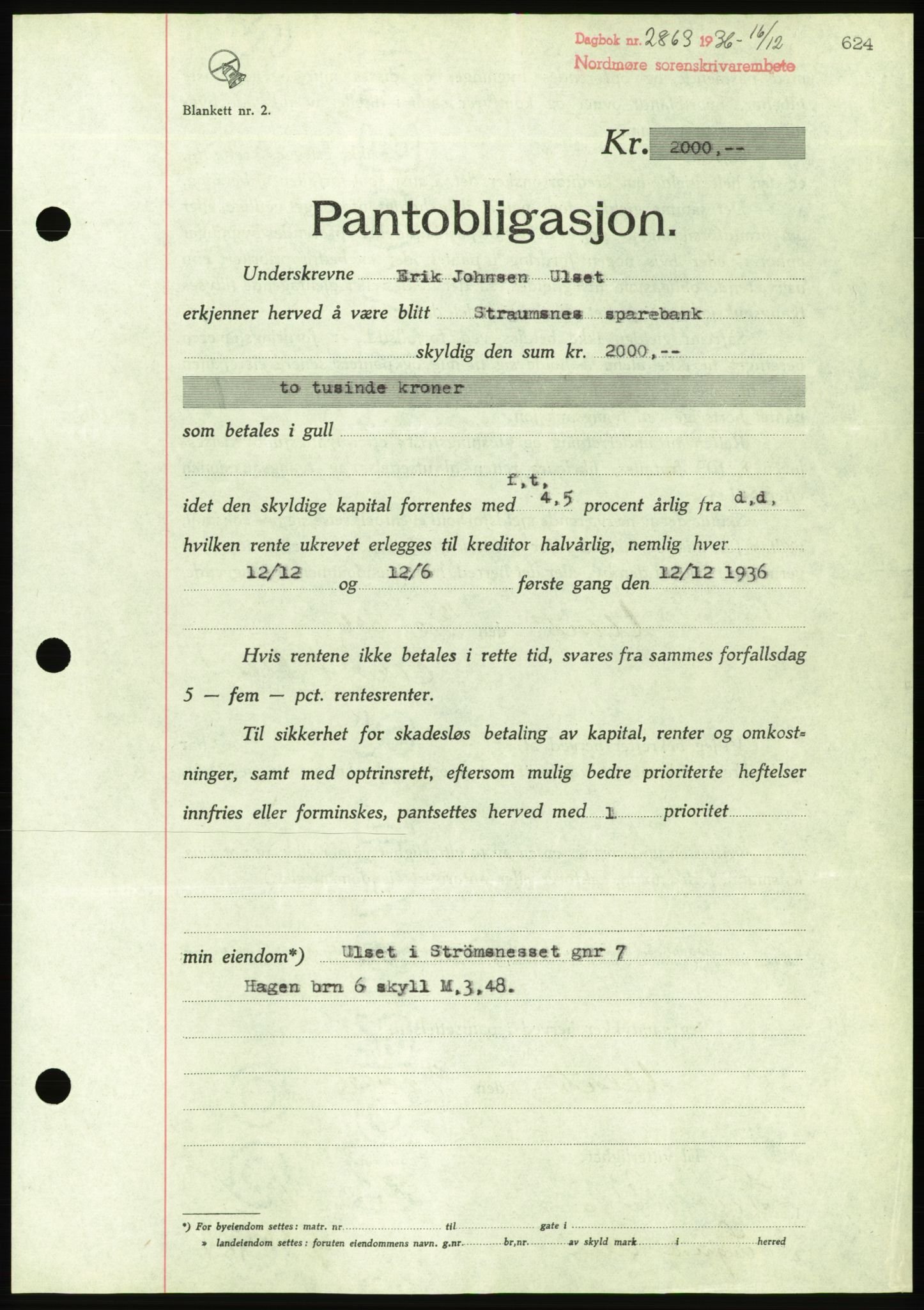 Nordmøre sorenskriveri, AV/SAT-A-4132/1/2/2Ca/L0090: Mortgage book no. B80, 1936-1937, Diary no: : 2863/1936