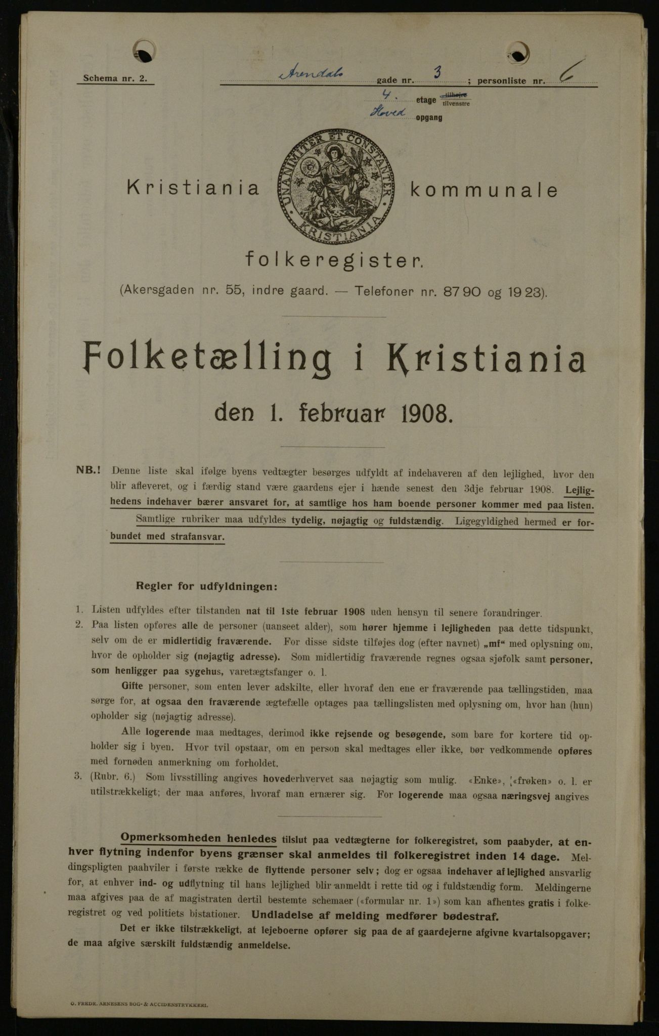 OBA, Municipal Census 1908 for Kristiania, 1908, p. 2127