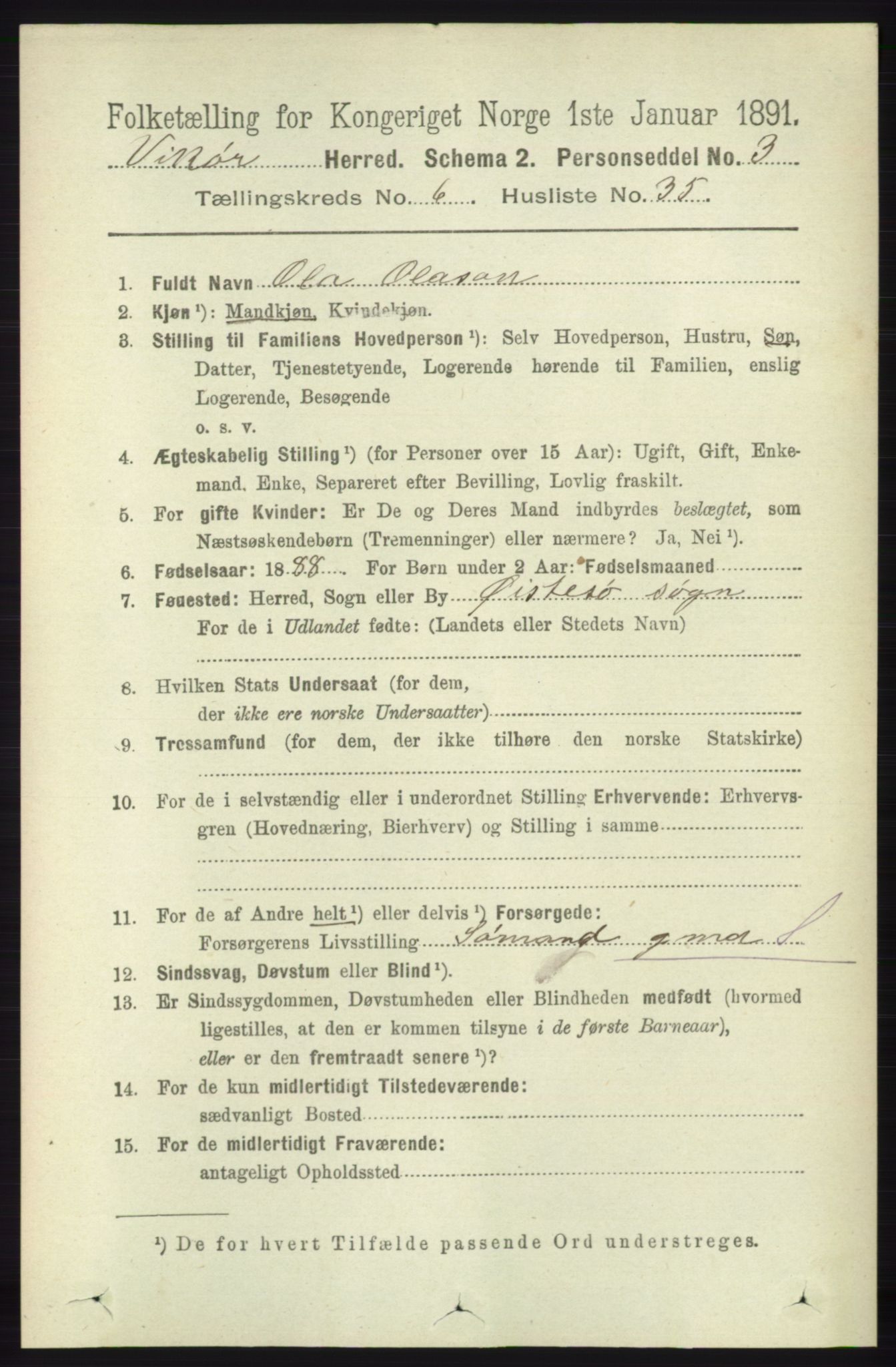 RA, 1891 census for 1238 Vikør, 1891, p. 1995