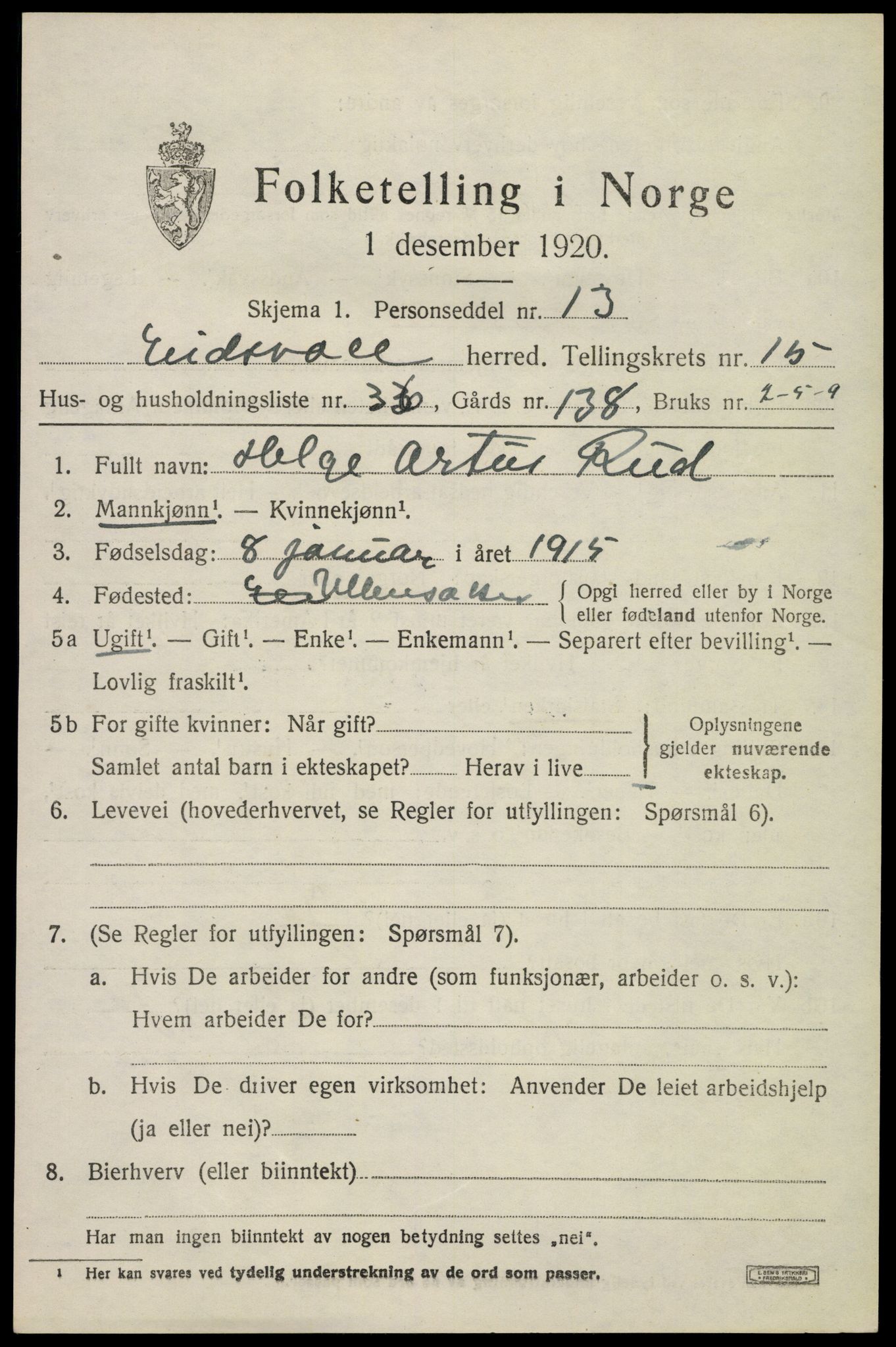 SAO, 1920 census for Eidsvoll, 1920, p. 22659