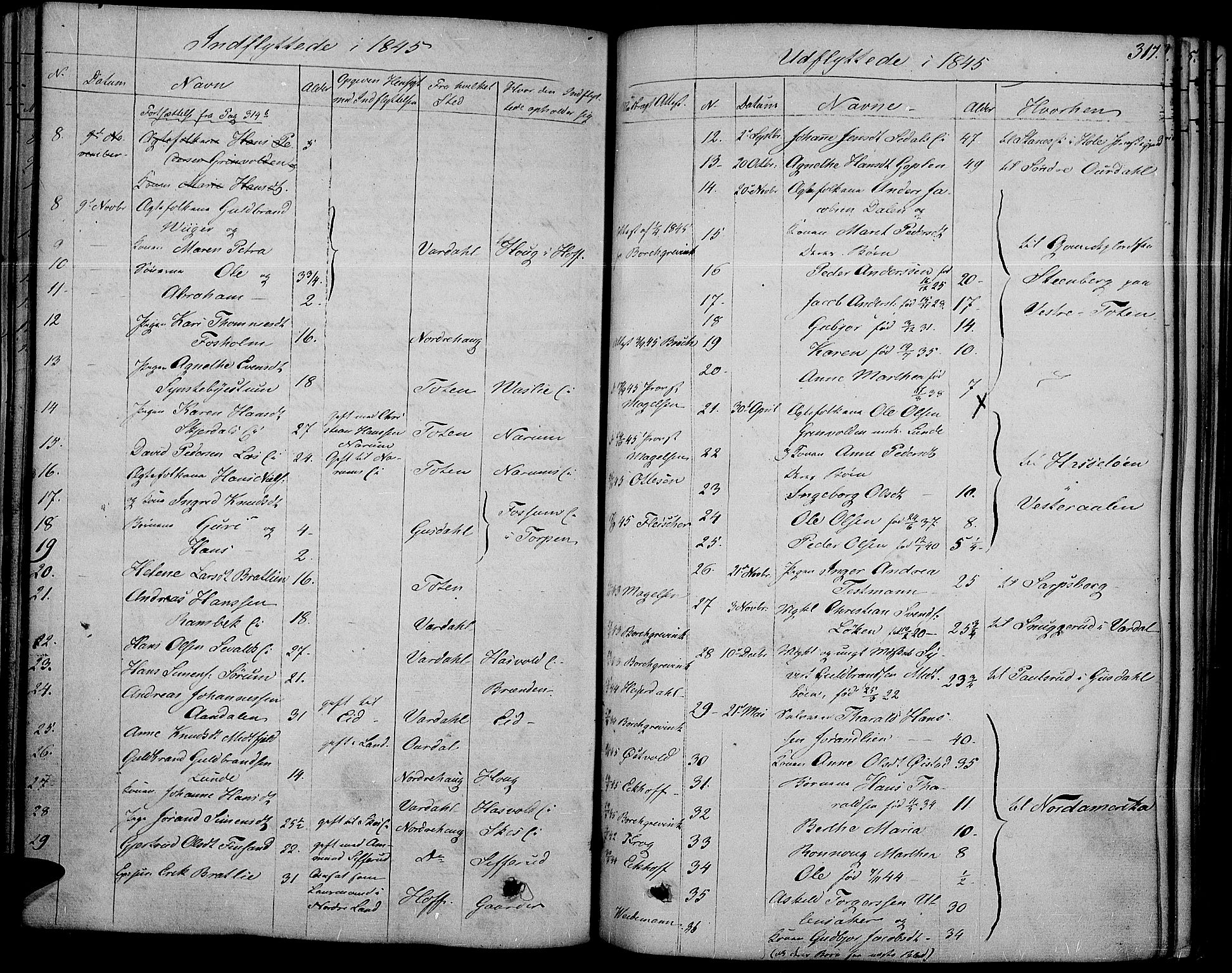 Land prestekontor, SAH/PREST-120/H/Ha/Haa/L0008: Parish register (official) no. 8, 1830-1846, p. 317