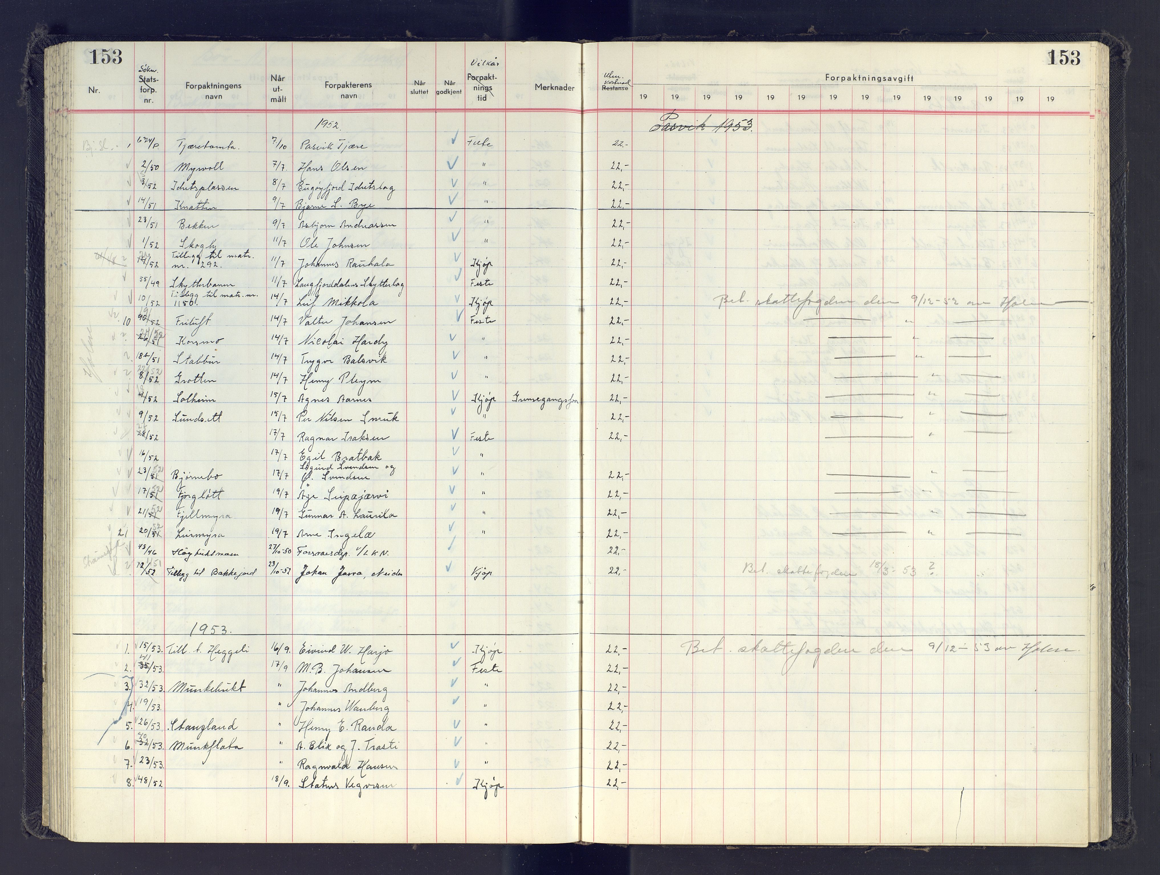 Finnmark jordsalgskommisjon/jordsalgskontor og Statskog SF Finnmark jordsalgskontor, AV/SATØ-S-1443/J/Jb/L0001: Protokoll for salg og forpaktning, 1948-1958, p. 153