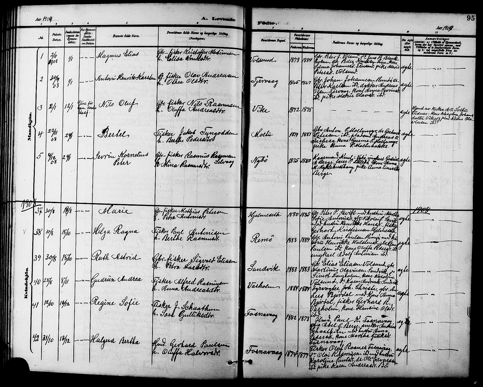 Ministerialprotokoller, klokkerbøker og fødselsregistre - Møre og Romsdal, AV/SAT-A-1454/507/L0082: Parish register (copy) no. 507C05, 1896-1914, p. 95