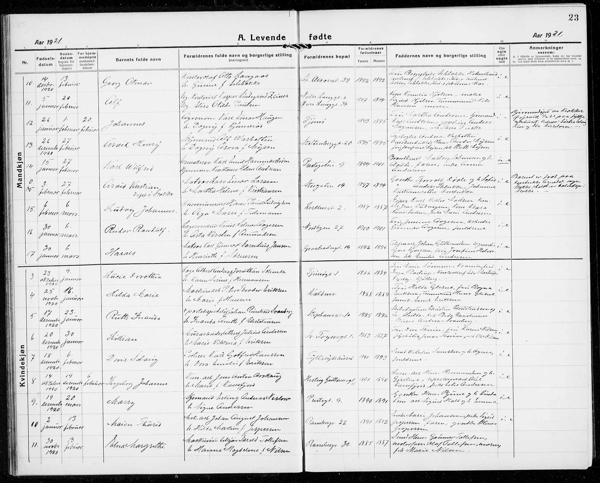 Tønsberg kirkebøker, AV/SAKO-A-330/G/Ga/L0010: Parish register (copy) no. 10, 1920-1942, p. 23