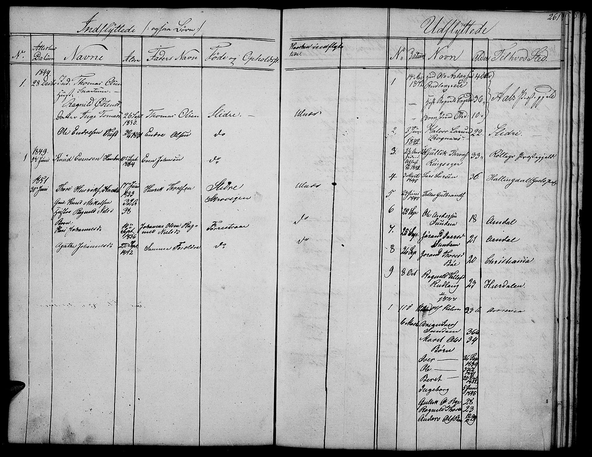 Nord-Aurdal prestekontor, SAH/PREST-132/H/Ha/Hab/L0004: Parish register (copy) no. 4, 1842-1882, p. 261