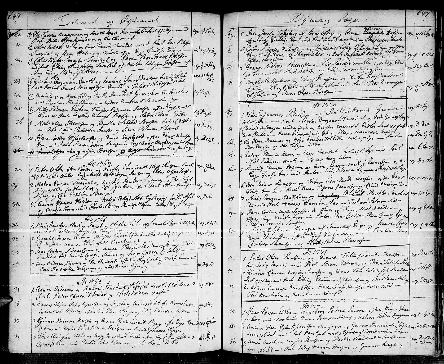 Dypvåg sokneprestkontor, SAK/1111-0007/F/Fa/Faa/L0001: Parish register (official) no. A 1 /1, 1765-1798, p. 698-699