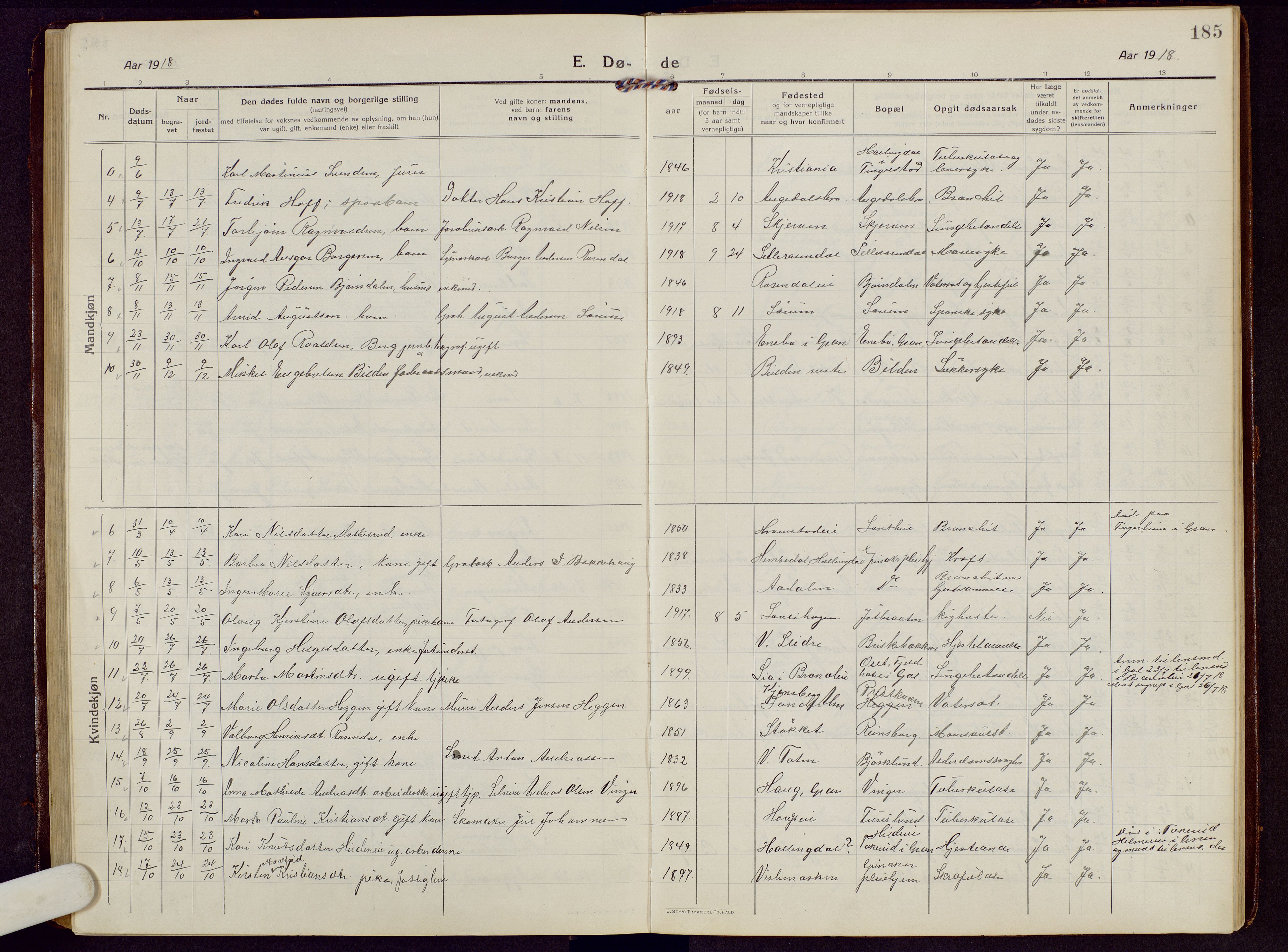 Brandbu prestekontor, SAH/PREST-114/H/Ha/Hab/L0010: Parish register (copy) no. 10, 1916-1930, p. 185