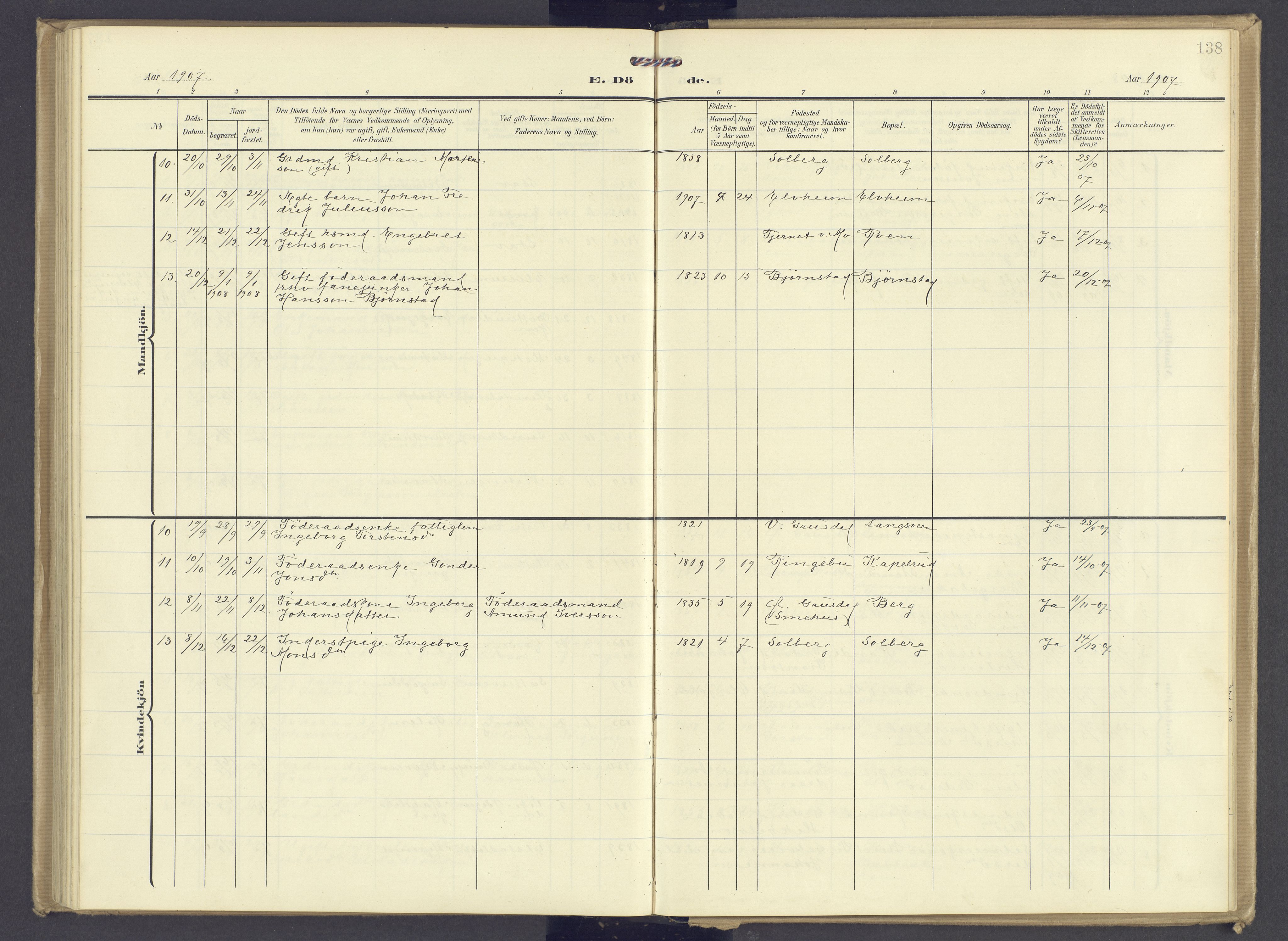 Øyer prestekontor, AV/SAH-PREST-084/H/Ha/Haa/L0013: Parish register (official) no. 13, 1905-1920, p. 138