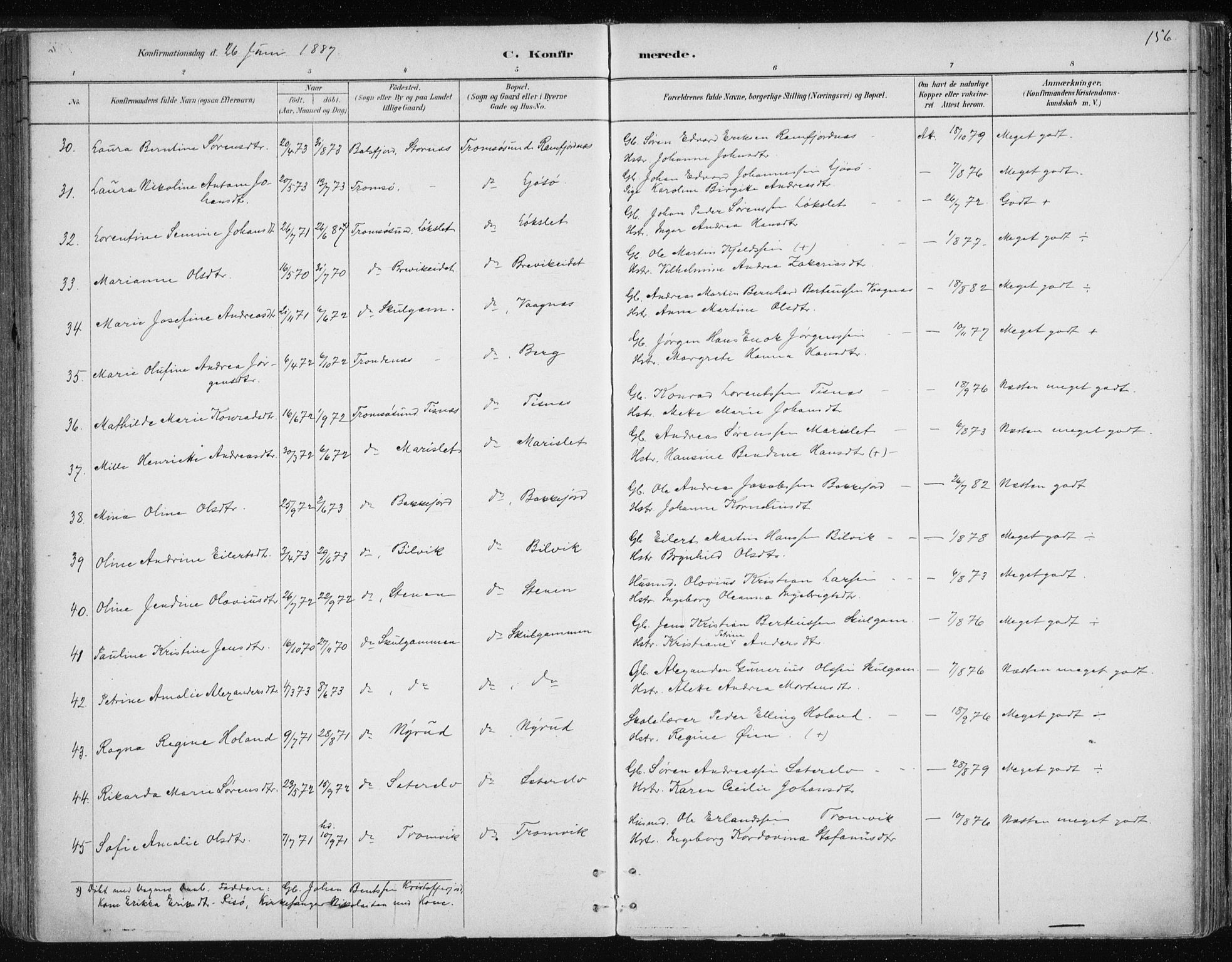 Tromsøysund sokneprestkontor, AV/SATØ-S-1304/G/Ga/L0004kirke: Parish register (official) no. 4, 1880-1888, p. 156