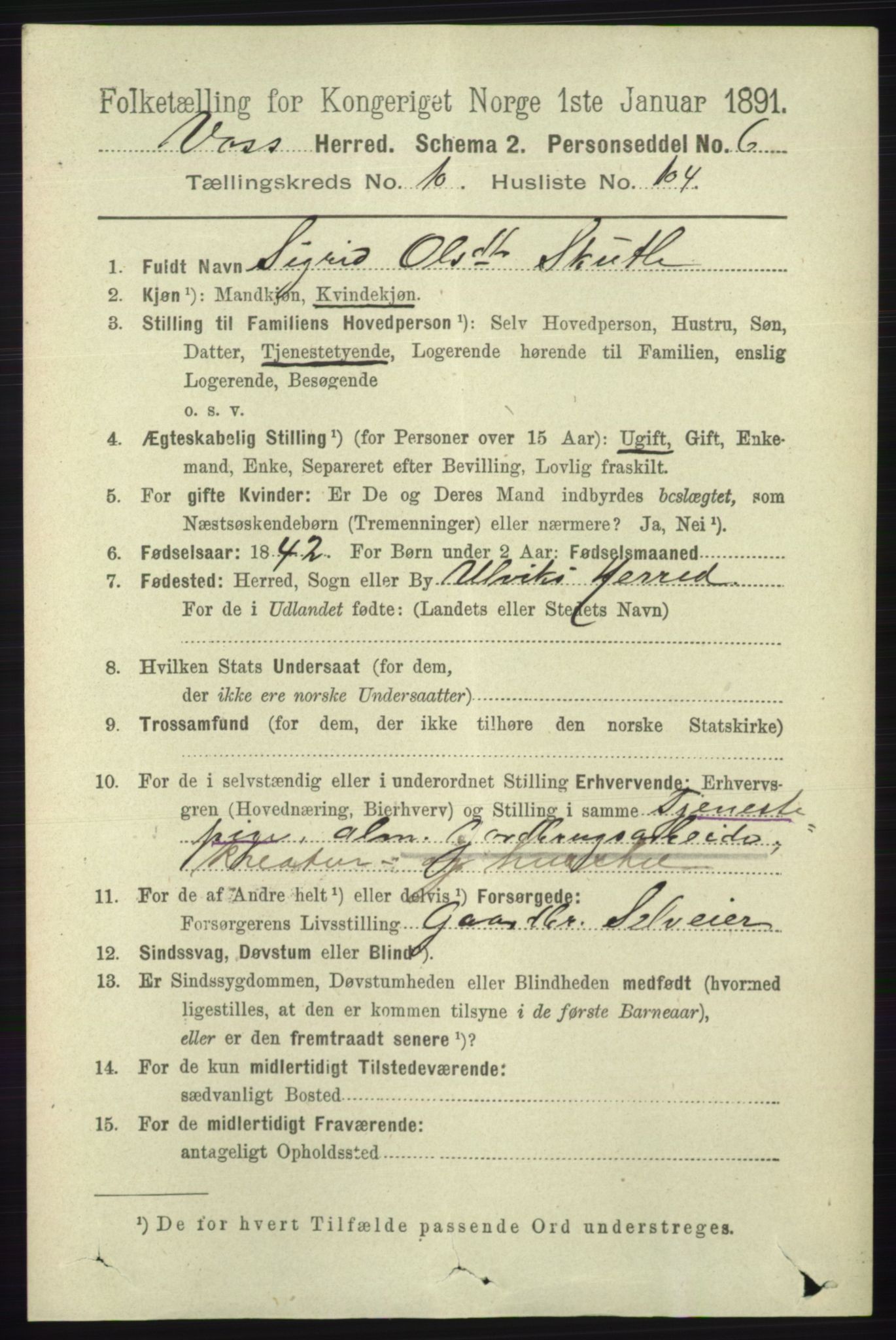 RA, 1891 census for 1235 Voss, 1891, p. 5722