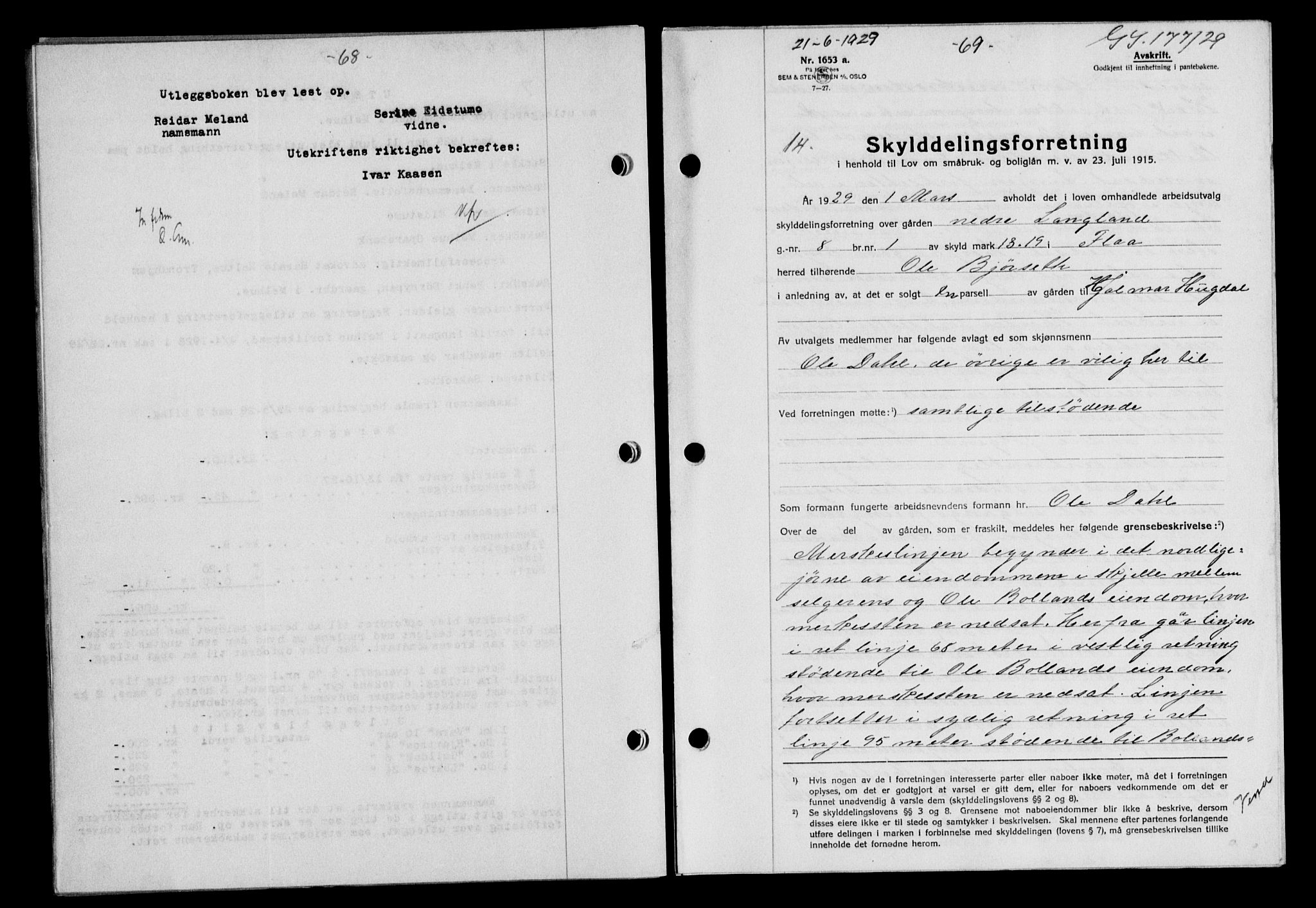Gauldal sorenskriveri, AV/SAT-A-0014/1/2/2C/L0038: Mortgage book no. 39, 1929-1930, Deed date: 21.06.1929