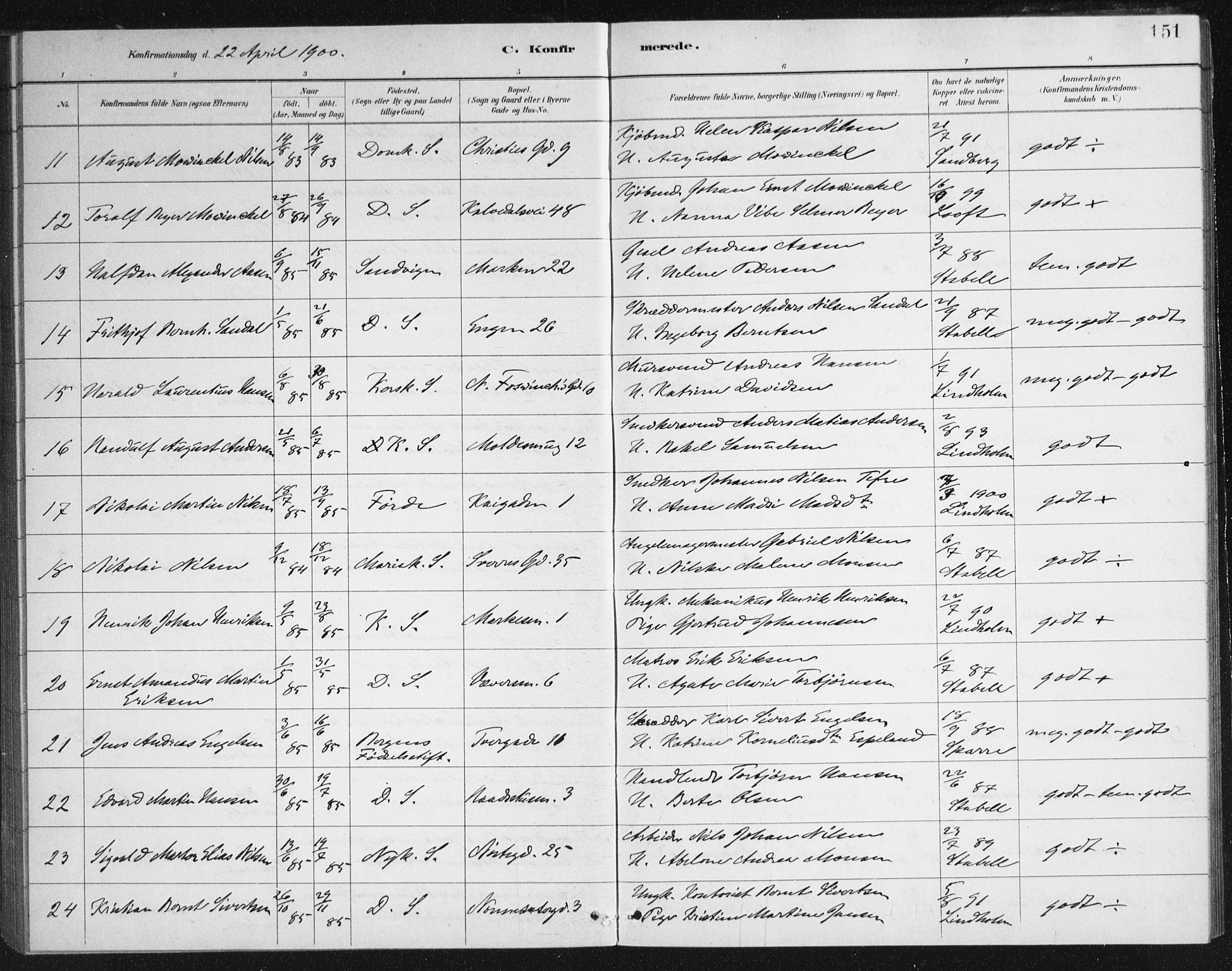 Domkirken sokneprestembete, AV/SAB-A-74801/H/Haa/L0066: Curate's parish register no. A 4, 1880-1912, p. 151