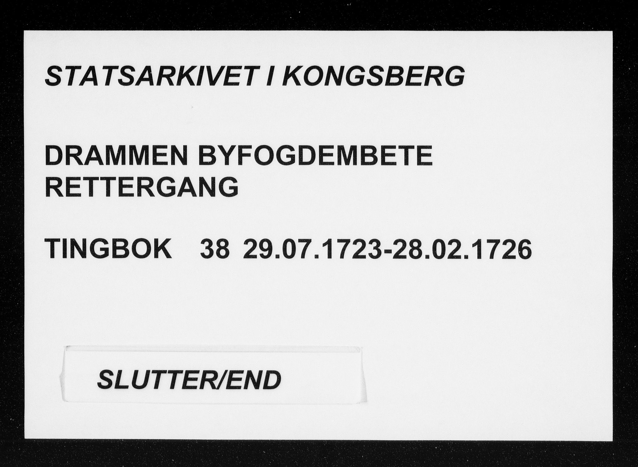 Drammen byfogd, SAKO/A-222/F/Fa/L0038: Tingbok. Bragernes., 1723-1726
