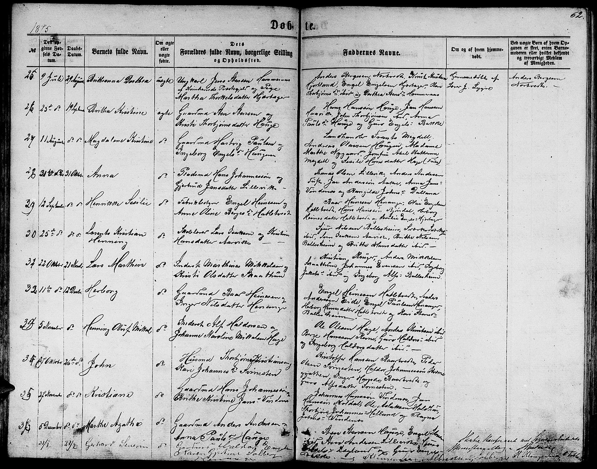 Fusa sokneprestembete, SAB/A-75401/H/Hab: Parish register (copy) no. C 1, 1861-1885, p. 62