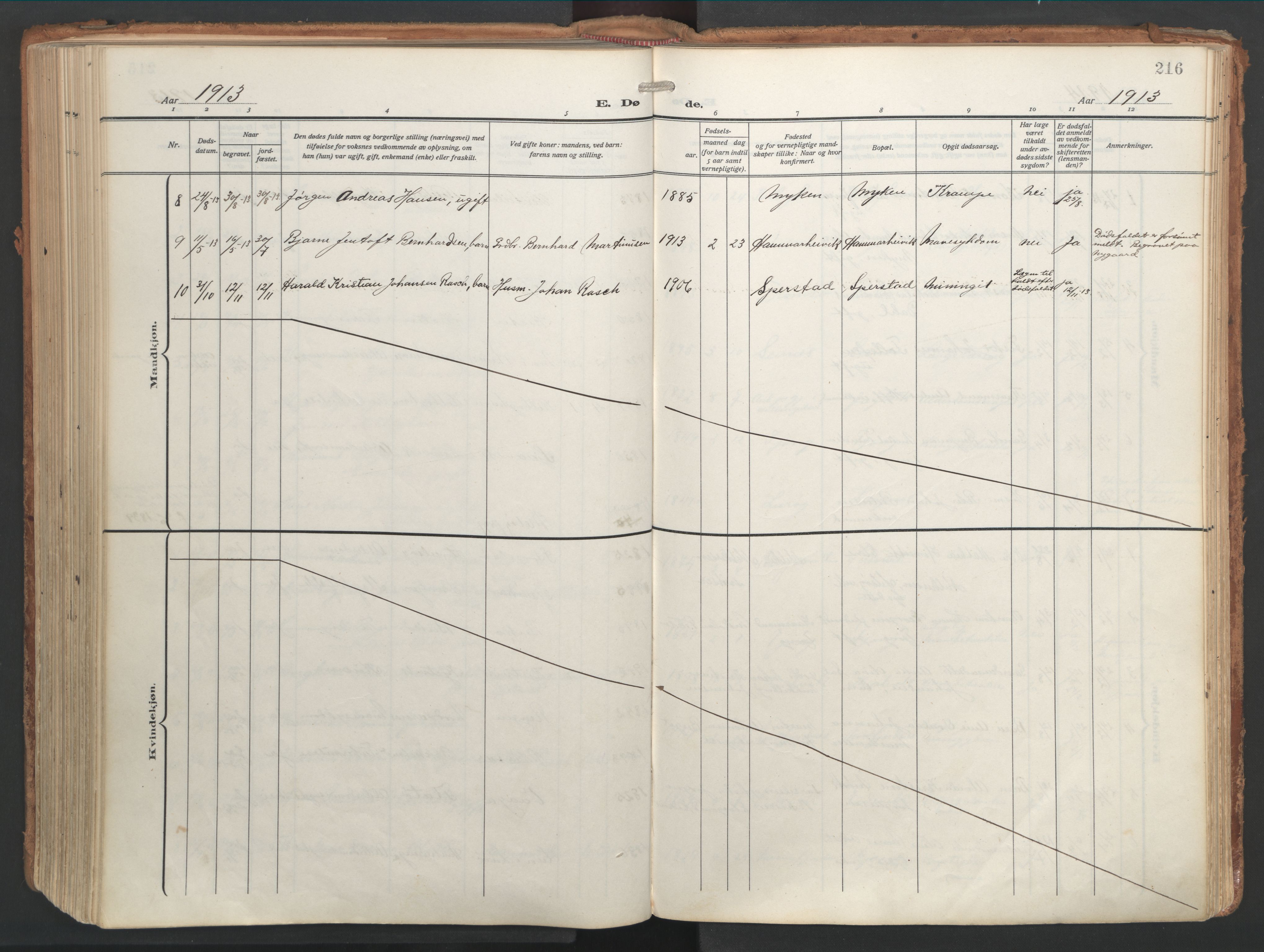 Ministerialprotokoller, klokkerbøker og fødselsregistre - Nordland, AV/SAT-A-1459/841/L0614: Parish register (official) no. 841A17, 1911-1925, p. 216