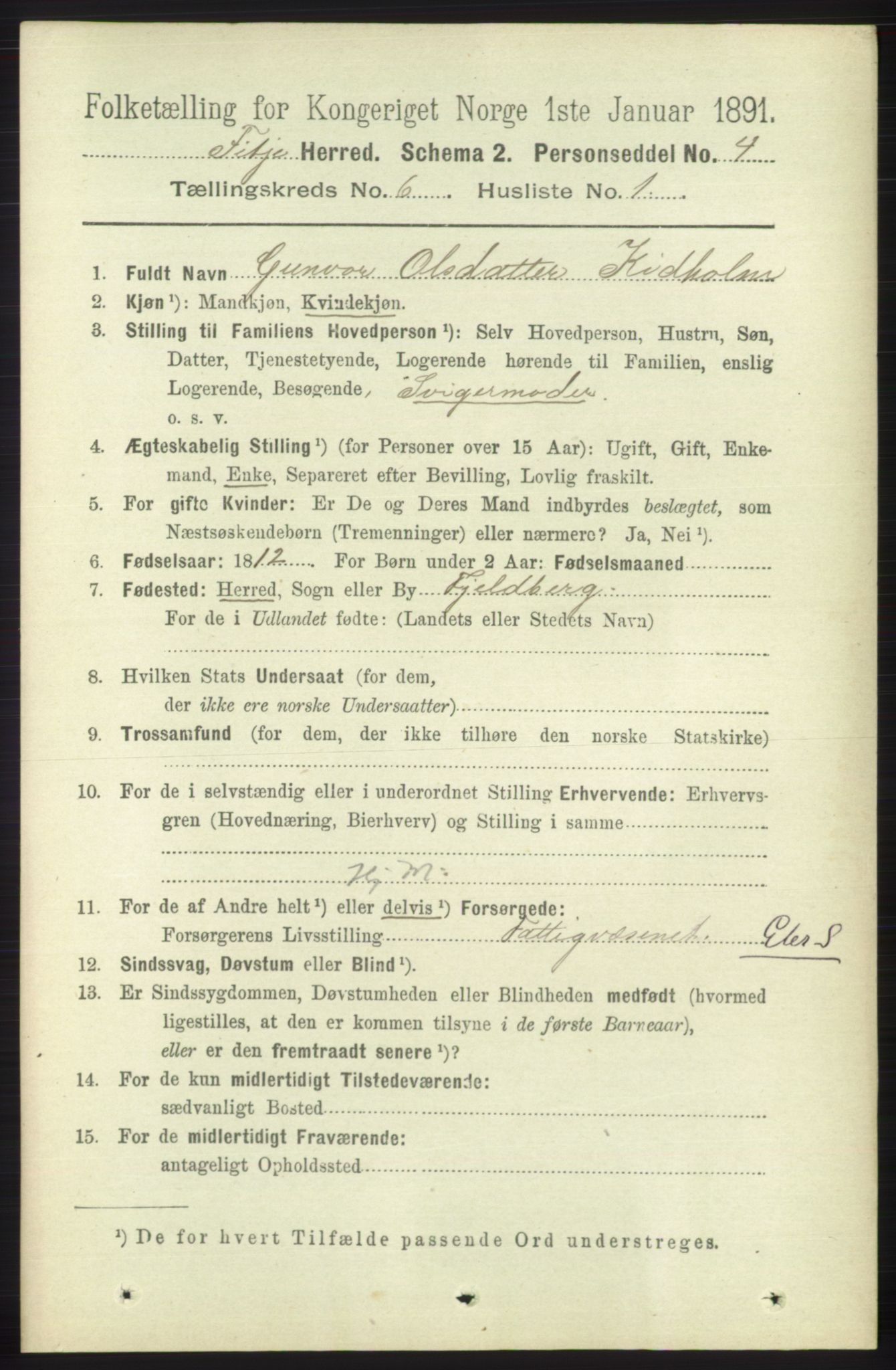 RA, 1891 census for 1222 Fitjar, 1891, p. 2384