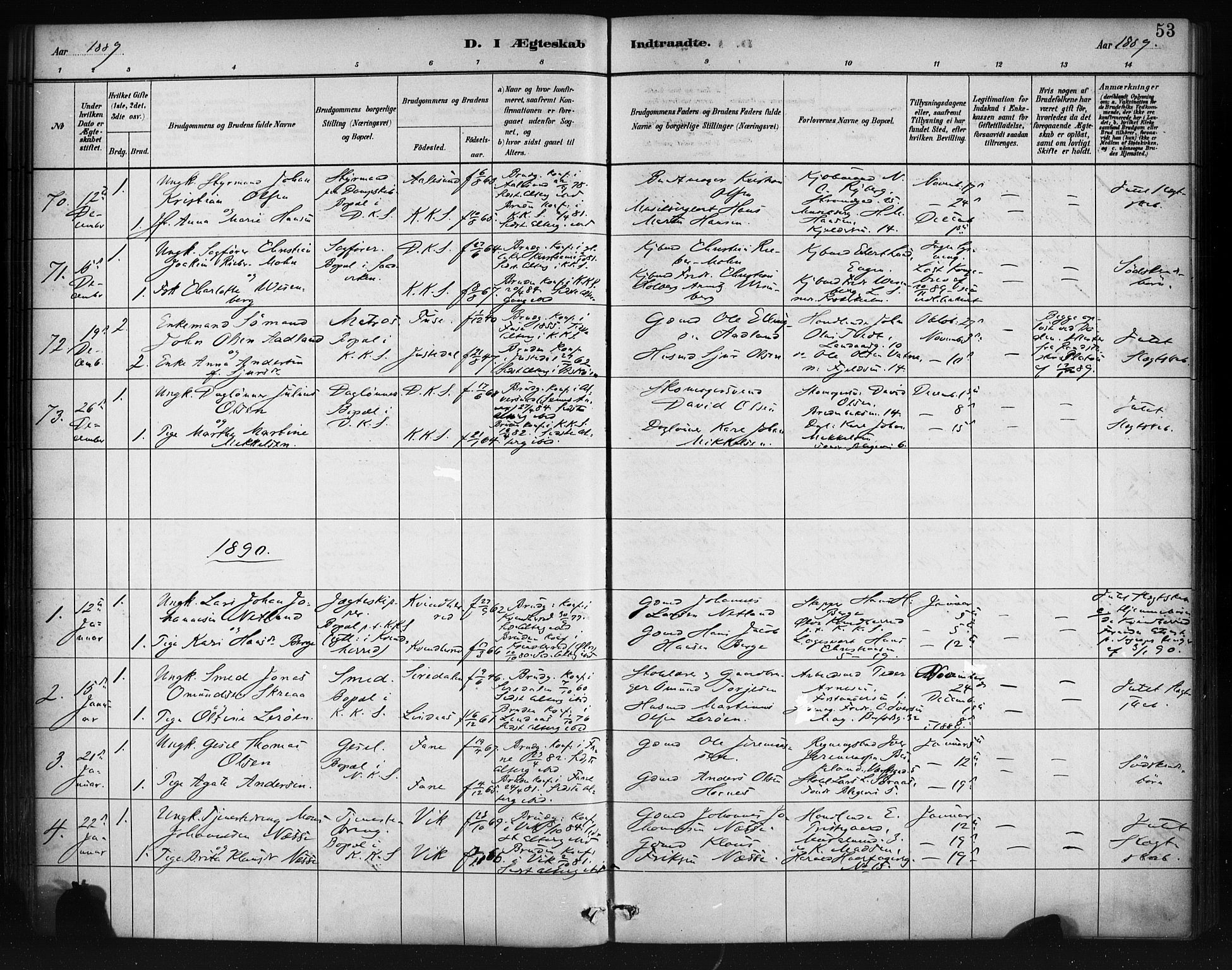 Korskirken sokneprestembete, SAB/A-76101/H/Haa/L0037: Parish register (official) no. D 4, 1883-1904, p. 53