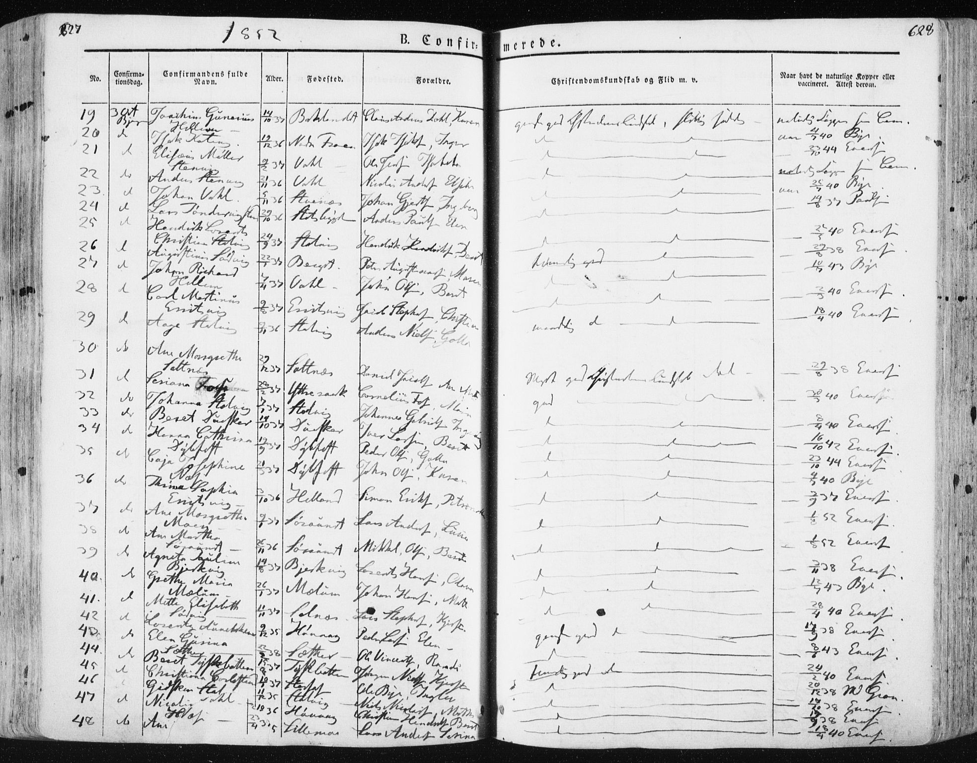 Ministerialprotokoller, klokkerbøker og fødselsregistre - Sør-Trøndelag, SAT/A-1456/659/L0736: Parish register (official) no. 659A06, 1842-1856, p. 627-628