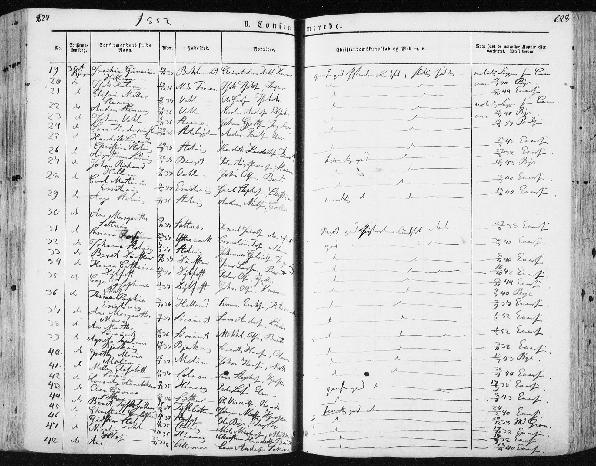 Ministerialprotokoller, klokkerbøker og fødselsregistre - Sør-Trøndelag, AV/SAT-A-1456/659/L0736: Parish register (official) no. 659A06, 1842-1856, p. 627-628