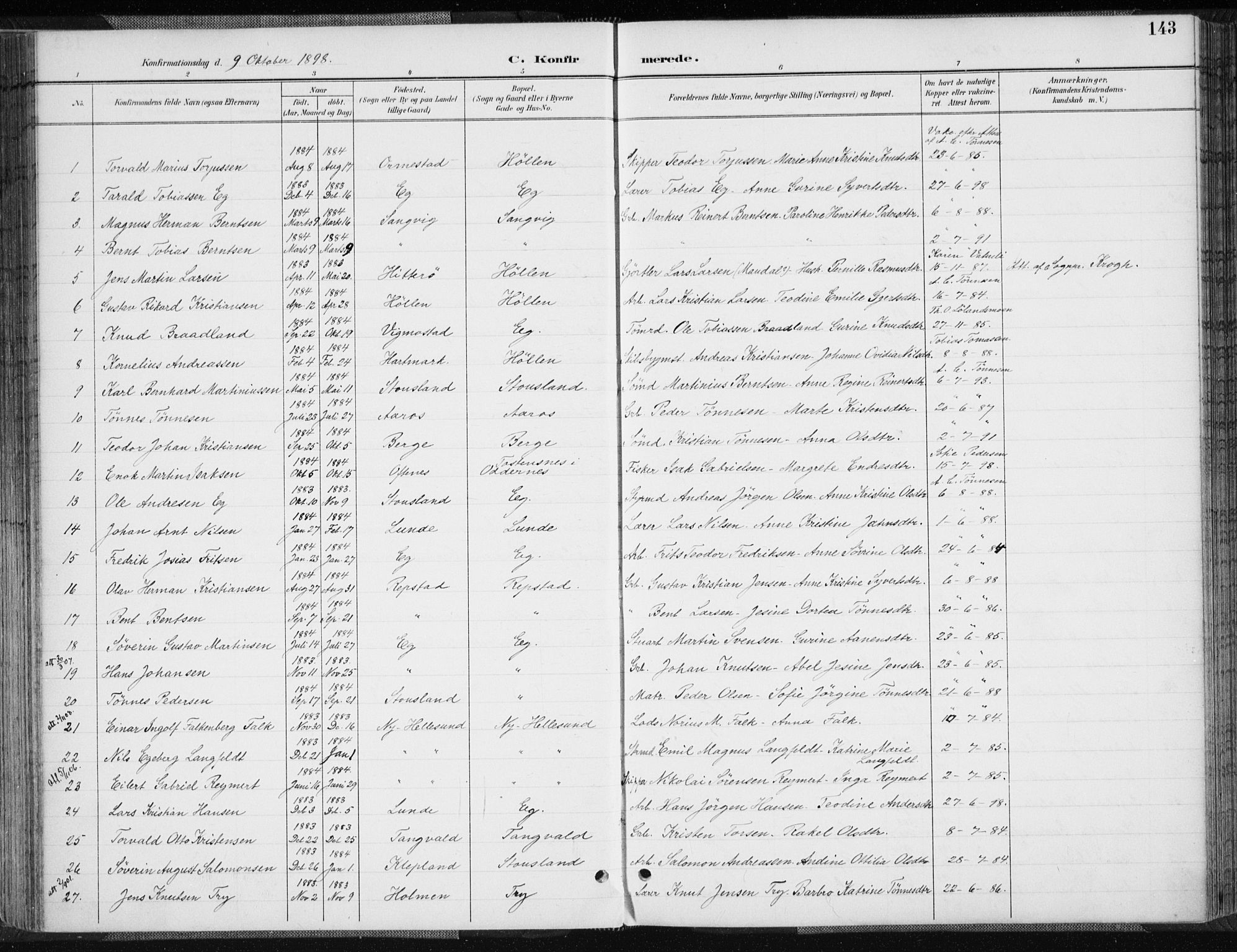 Søgne sokneprestkontor, SAK/1111-0037/F/Fa/Fab/L0013: Parish register (official) no. A 13, 1892-1911, p. 143