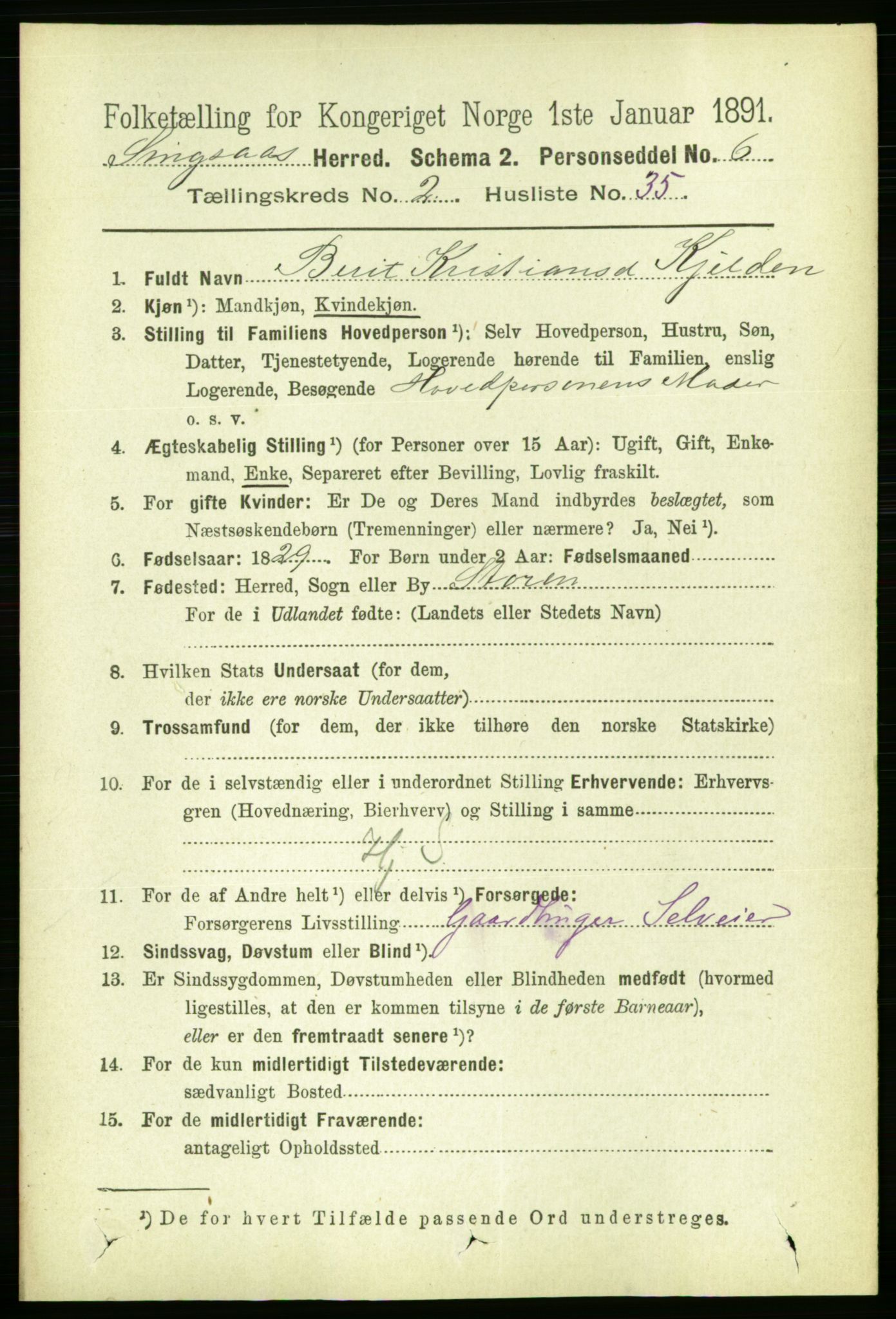 RA, 1891 census for 1646 Singsås, 1891, p. 489