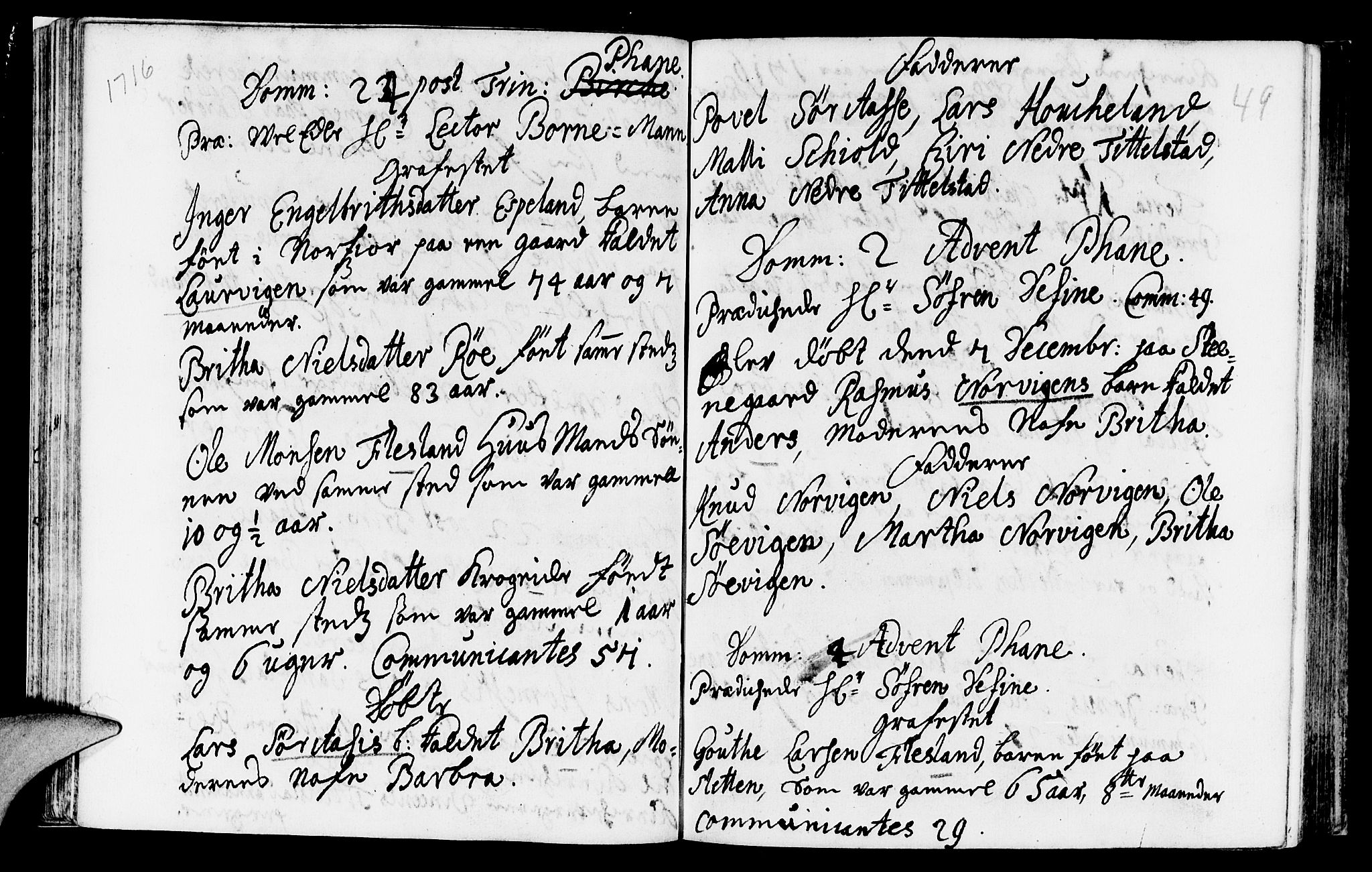 Fana Sokneprestembete, AV/SAB-A-75101/H/Haa/Haaa/L0001: Parish register (official) no. A 1, 1712-1719, p. 49