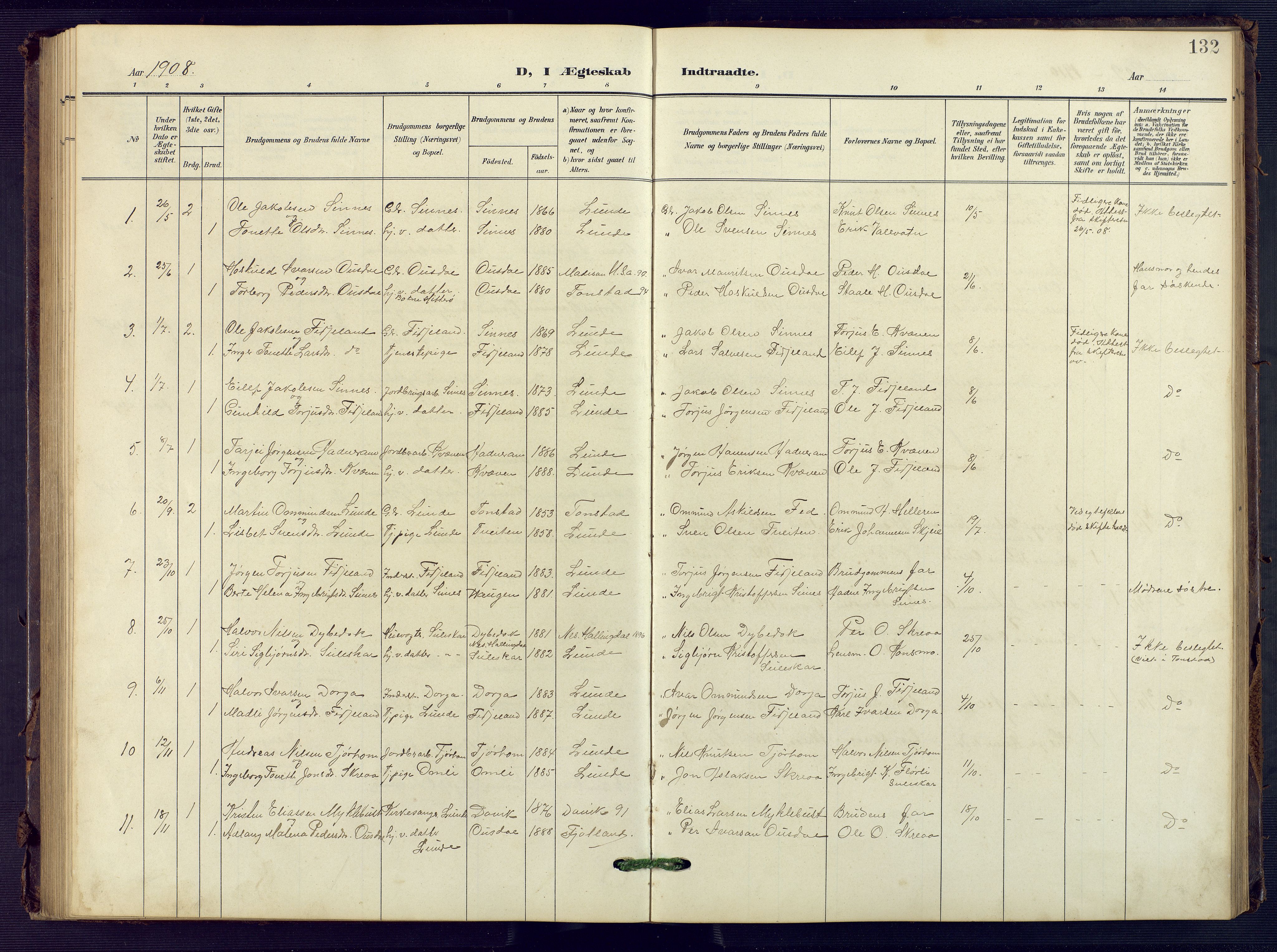 Sirdal sokneprestkontor, SAK/1111-0036/F/Fb/Fba/L0002: Parish register (copy) no. B 2, 1905-1958, p. 132