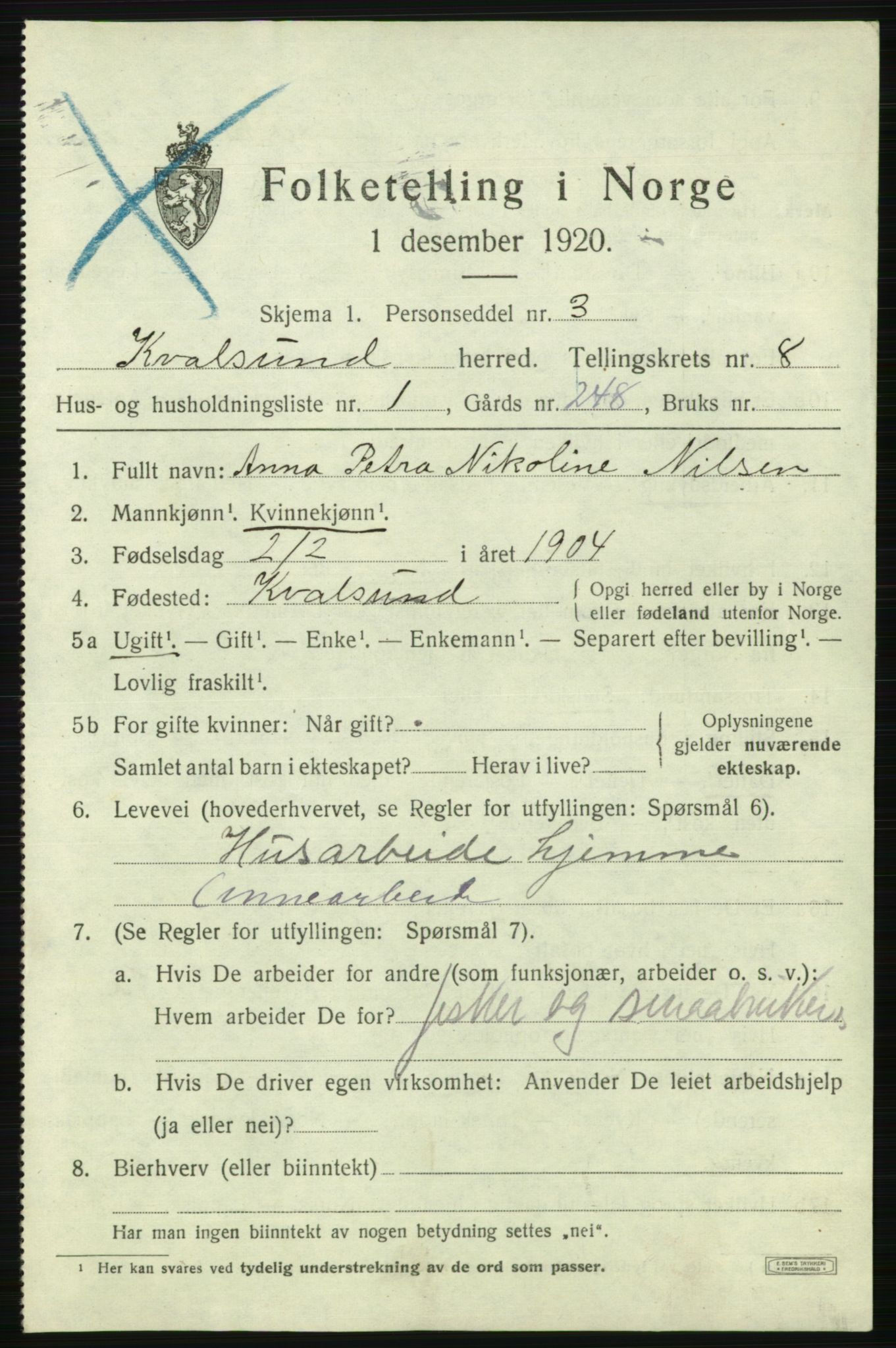 SATØ, 1920 census for , 1920, p. 2450