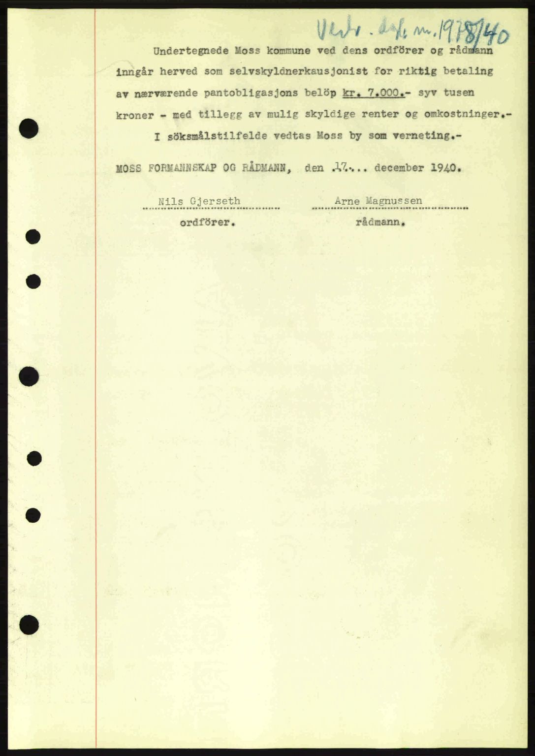 Moss sorenskriveri, SAO/A-10168: Mortgage book no. B10, 1940-1941, Diary no: : 1978/1940