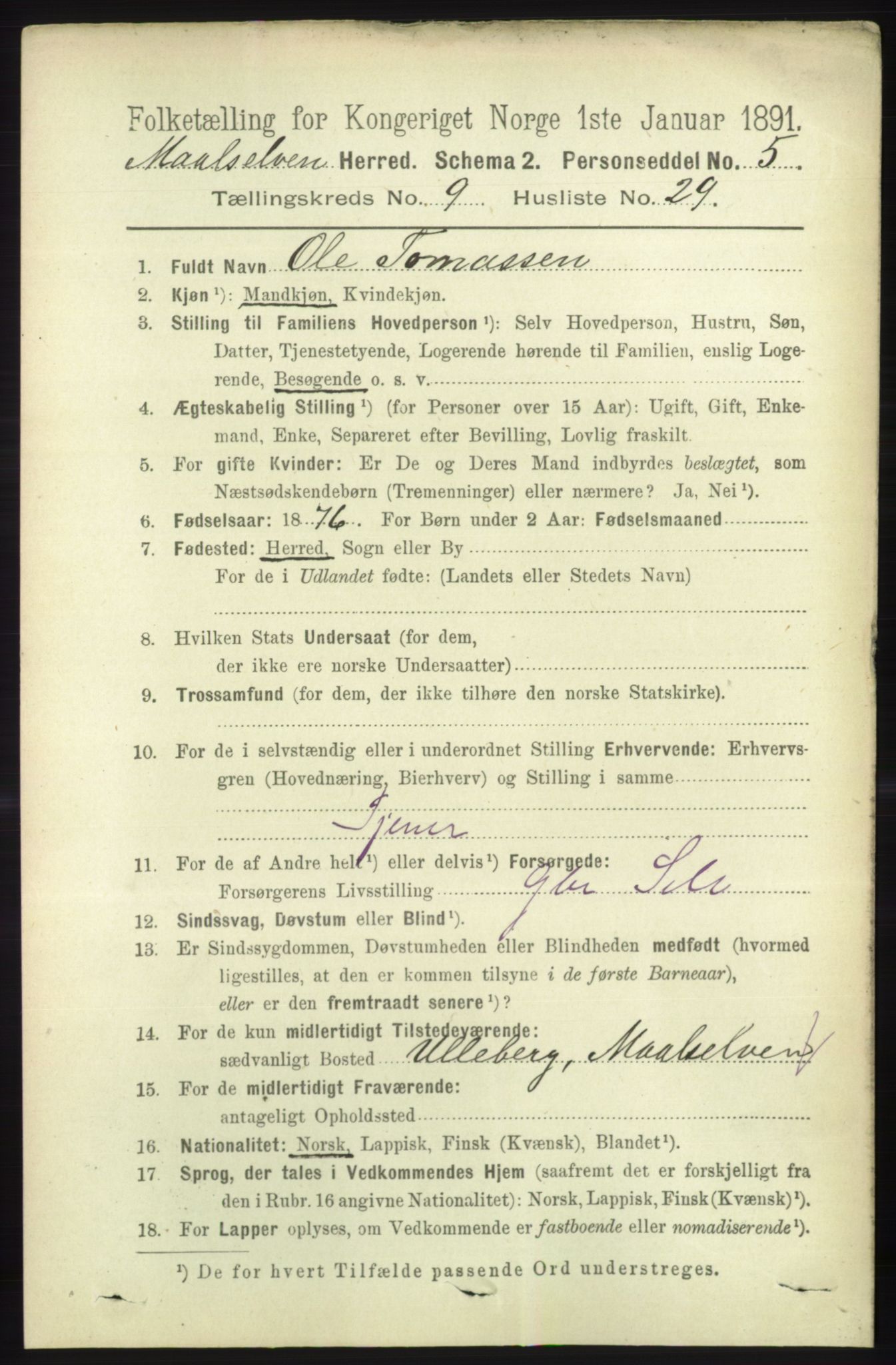 RA, 1891 census for 1924 Målselv, 1891, p. 2949