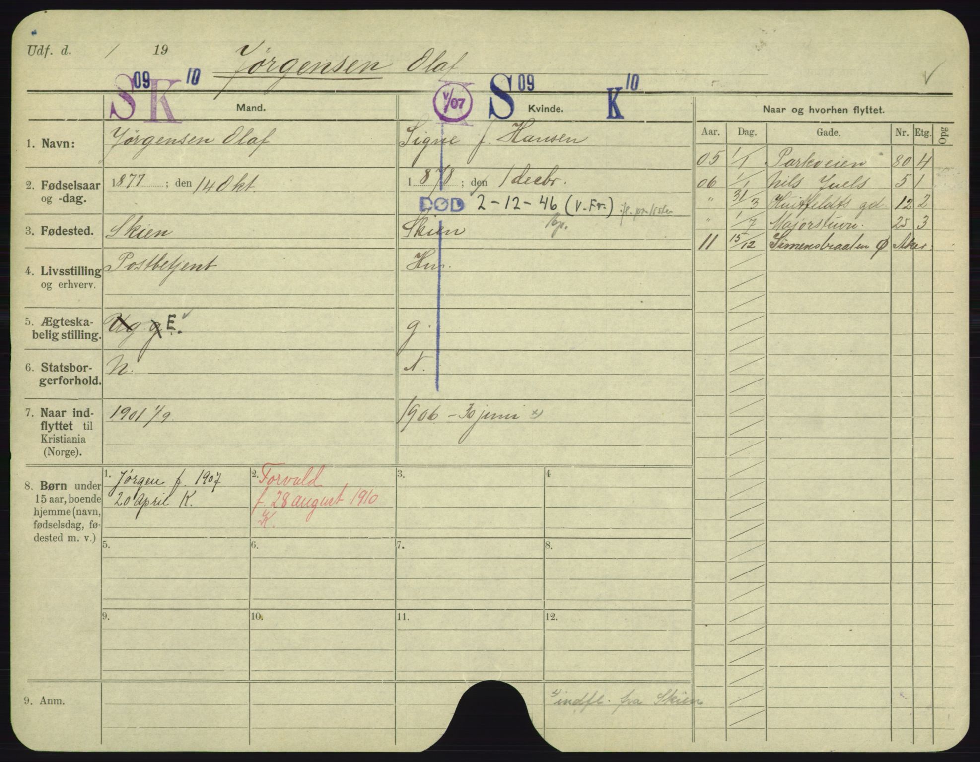 Oslo folkeregister, Registerkort, SAO/A-11715/F/Fa/Fac/L0005: Menn, 1906-1914, p. 1052a