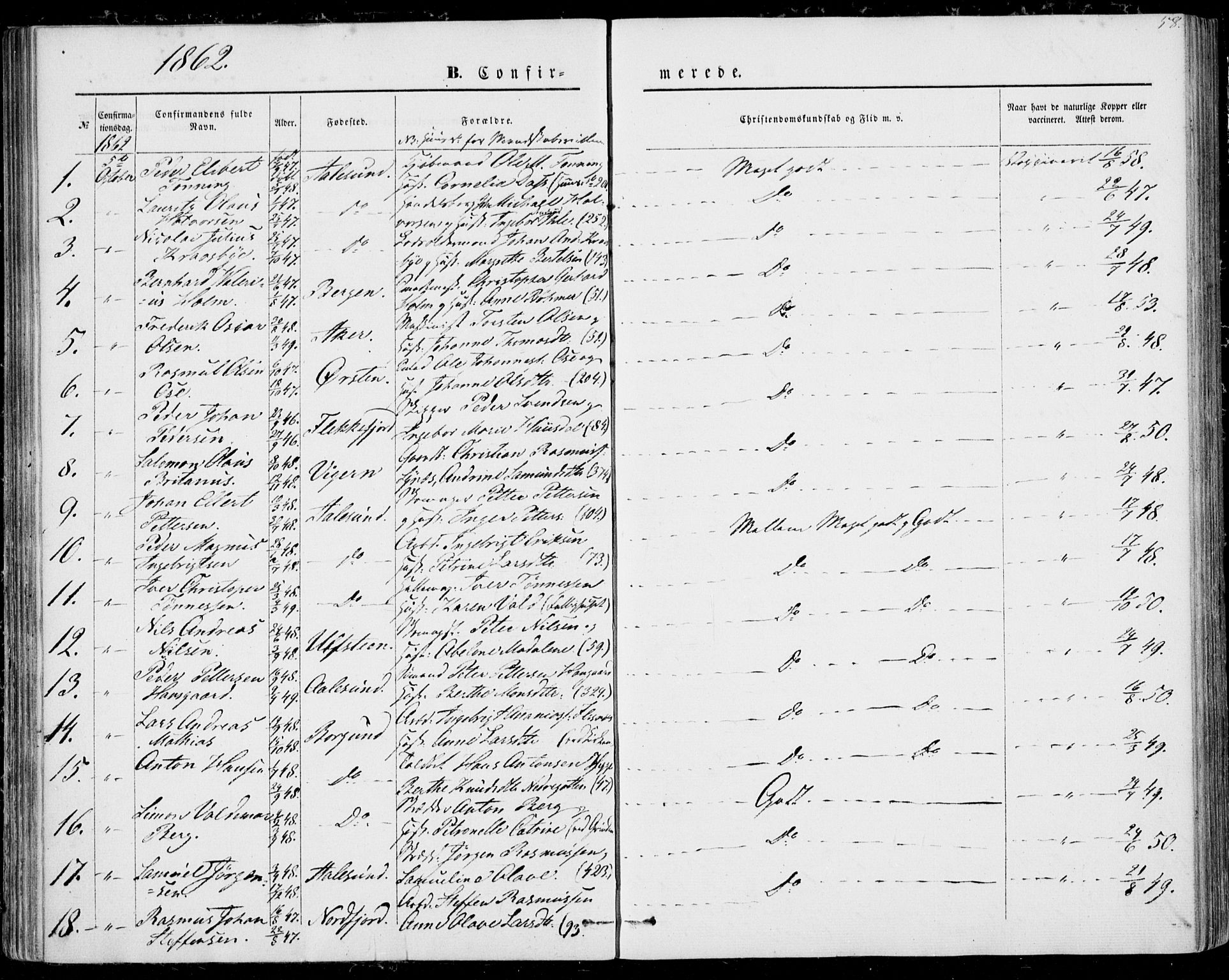 Ministerialprotokoller, klokkerbøker og fødselsregistre - Møre og Romsdal, SAT/A-1454/529/L0451: Parish register (official) no. 529A01, 1855-1863, p. 58