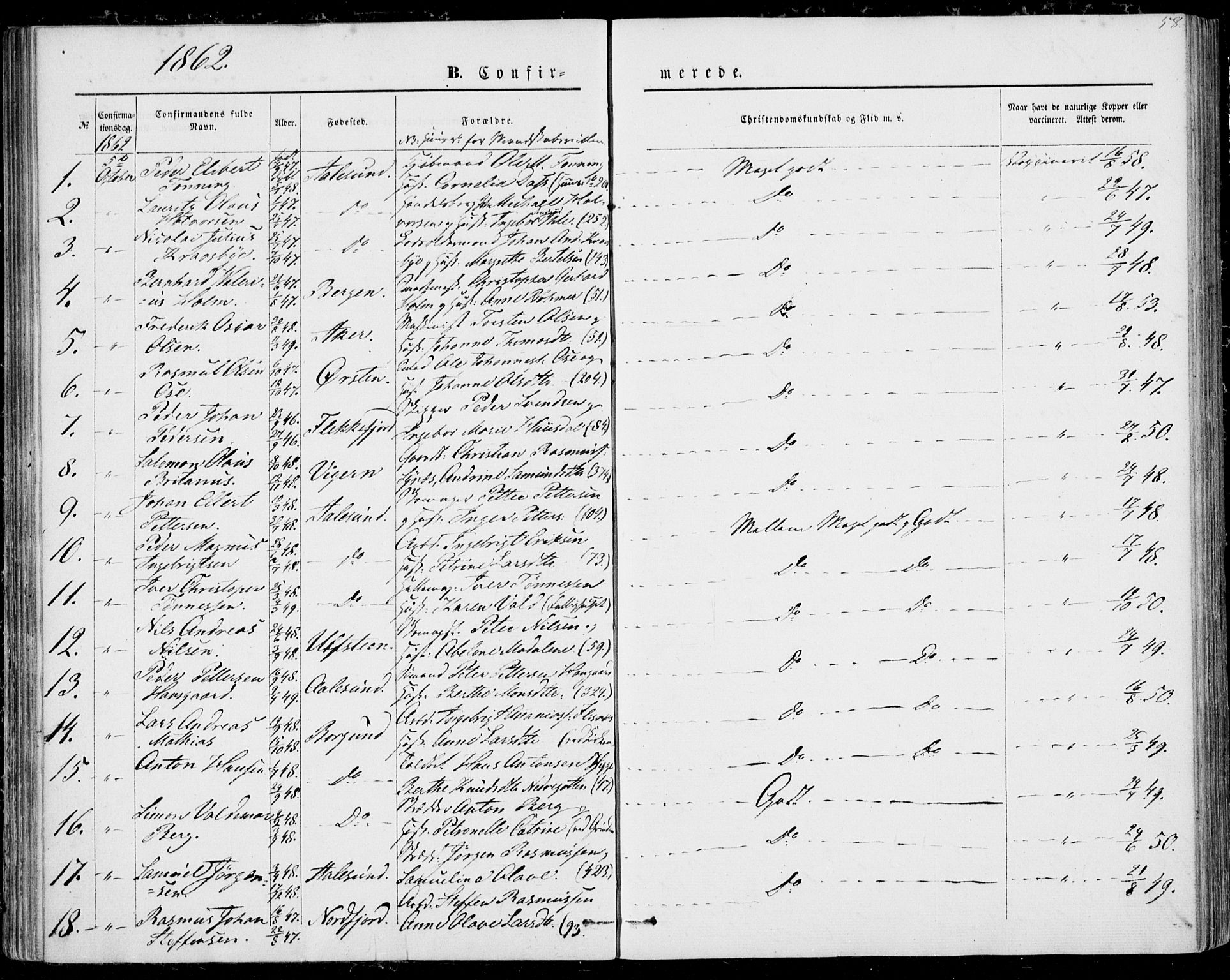 Ministerialprotokoller, klokkerbøker og fødselsregistre - Møre og Romsdal, AV/SAT-A-1454/529/L0451: Parish register (official) no. 529A01, 1855-1863, p. 58