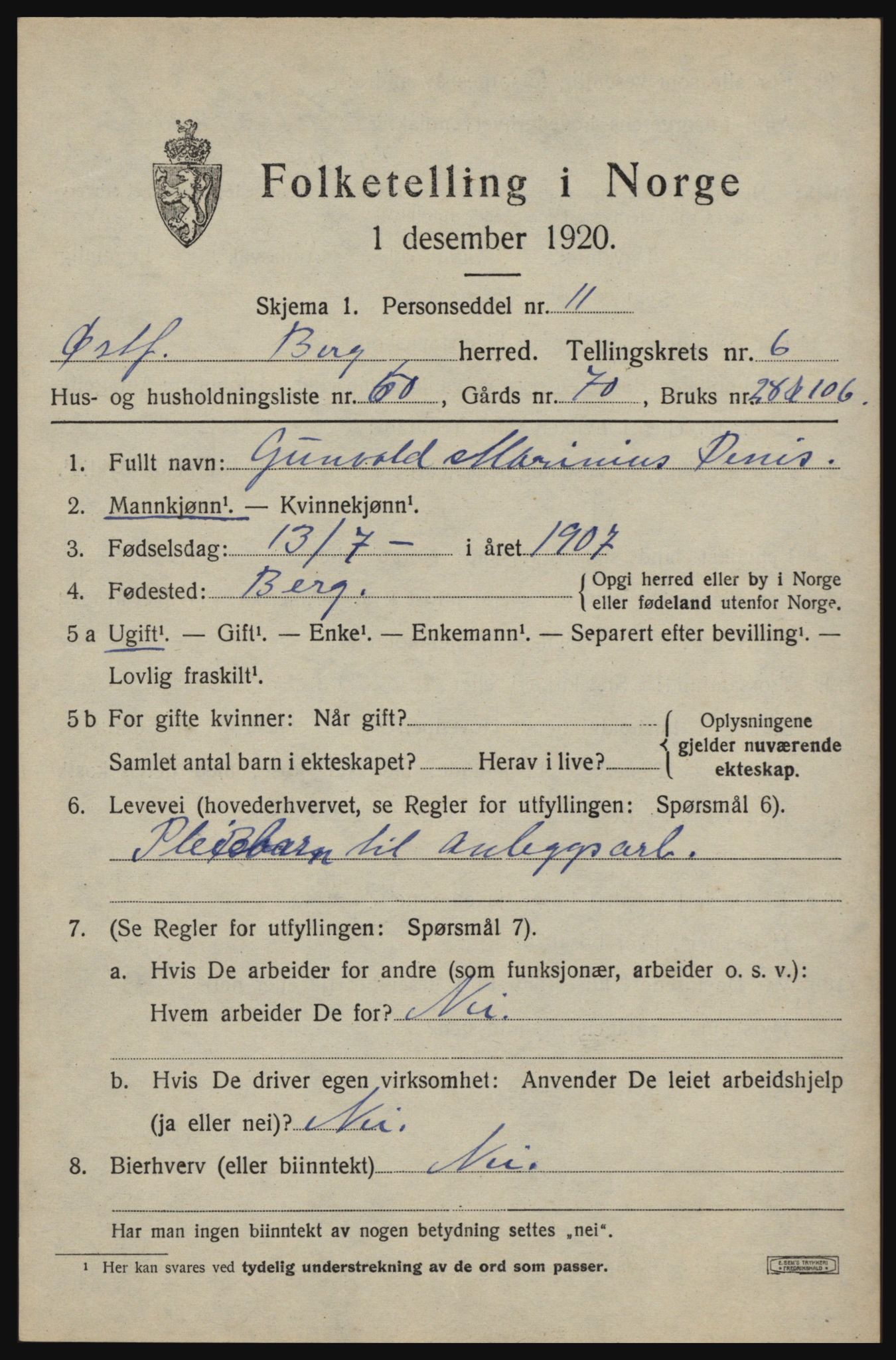 SAO, 1920 census for Berg, 1920, p. 11245